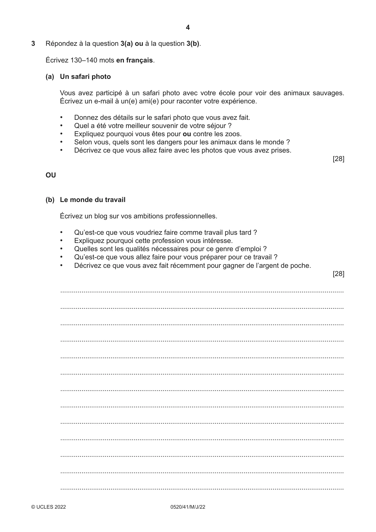 Cambridge IGCSE French - Foreign Language 0520 2022 May/June Paper 4 · Variant 1 question paper, page 4 of 8