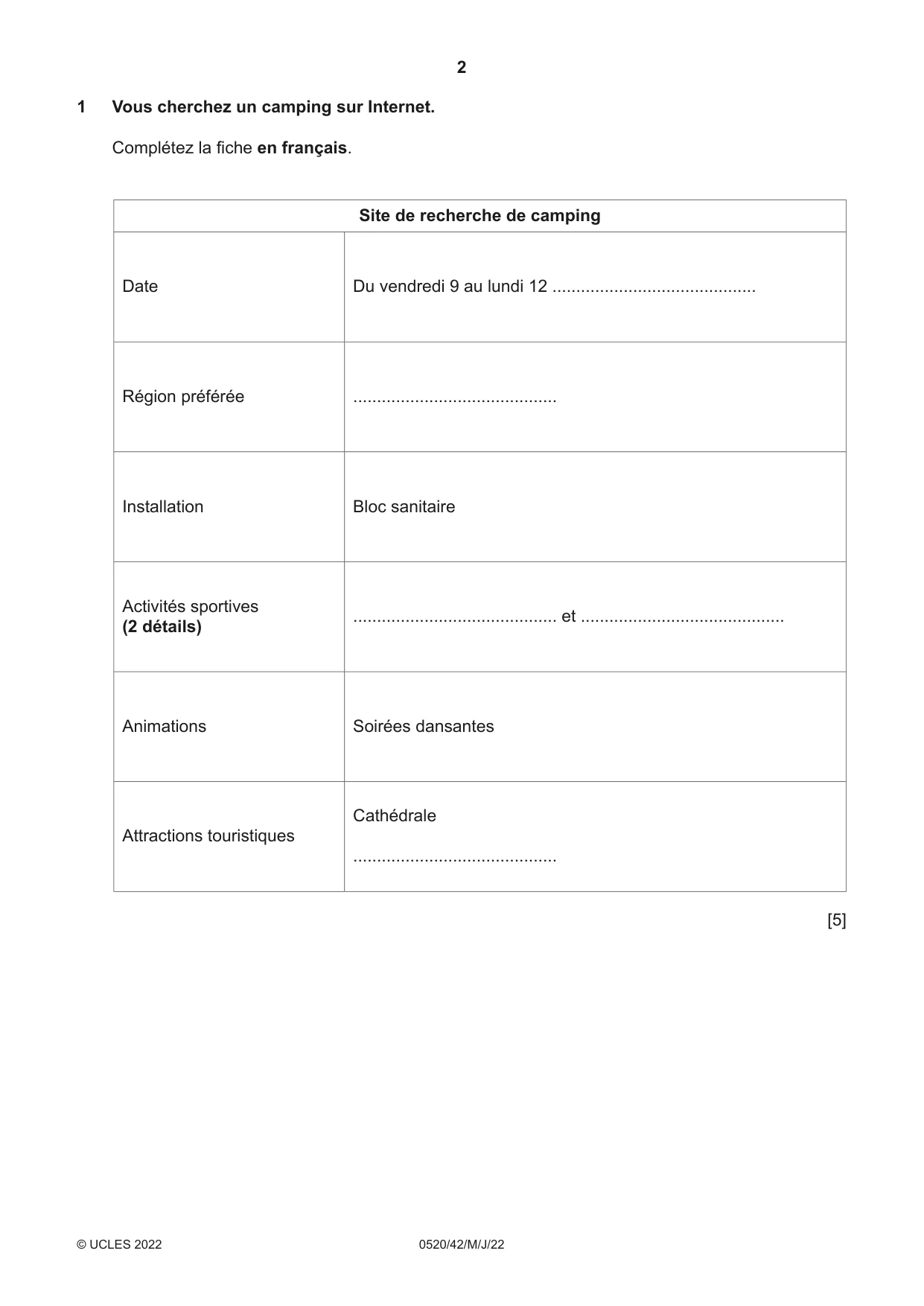 Cambridge IGCSE French - Foreign Language 0520 2022 May/June Paper 4 · Variant 2 question paper, page 2 of 8
