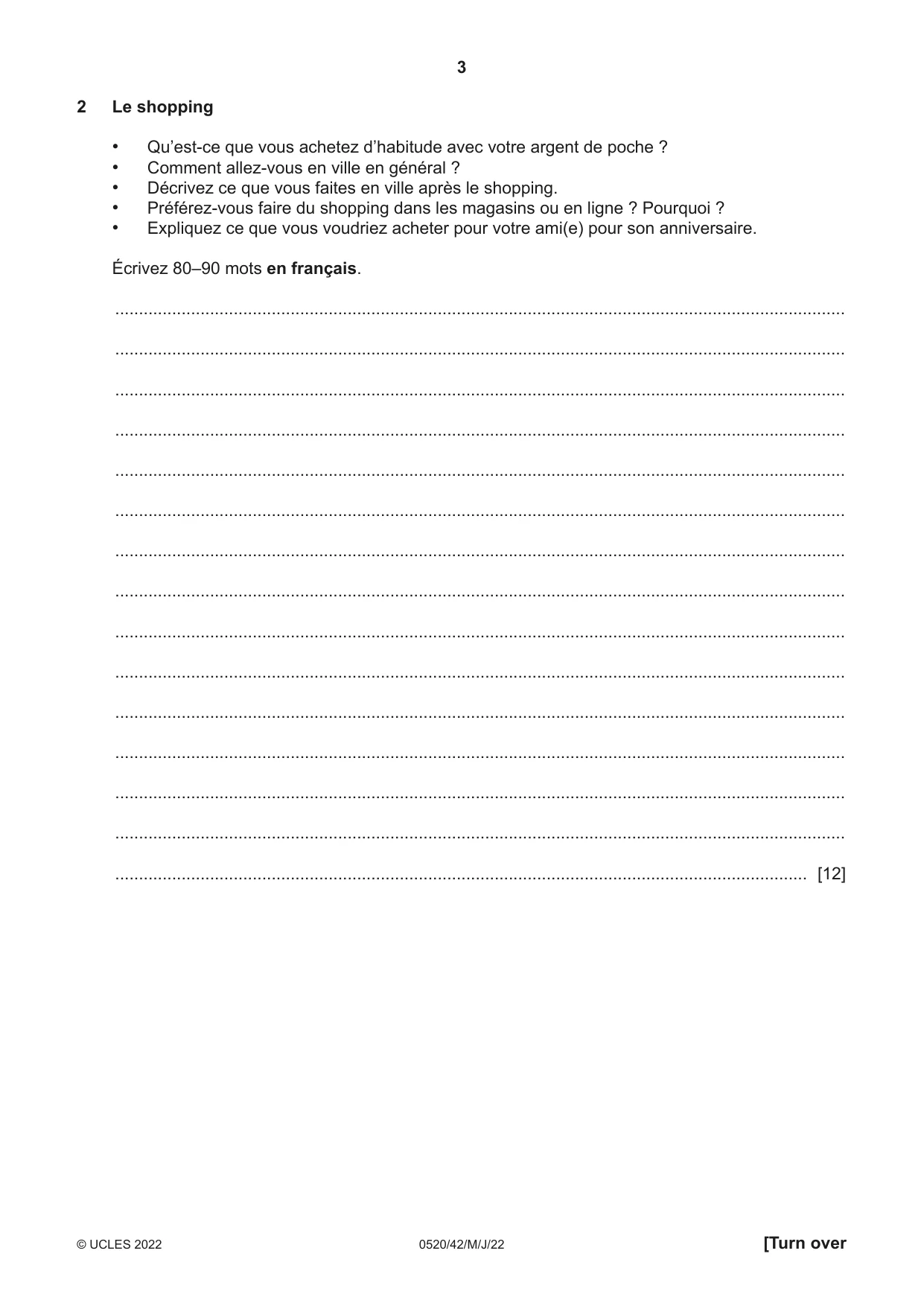 Cambridge IGCSE French - Foreign Language 0520 2022 May/June Paper 4 · Variant 2 question paper, page 3 of 8