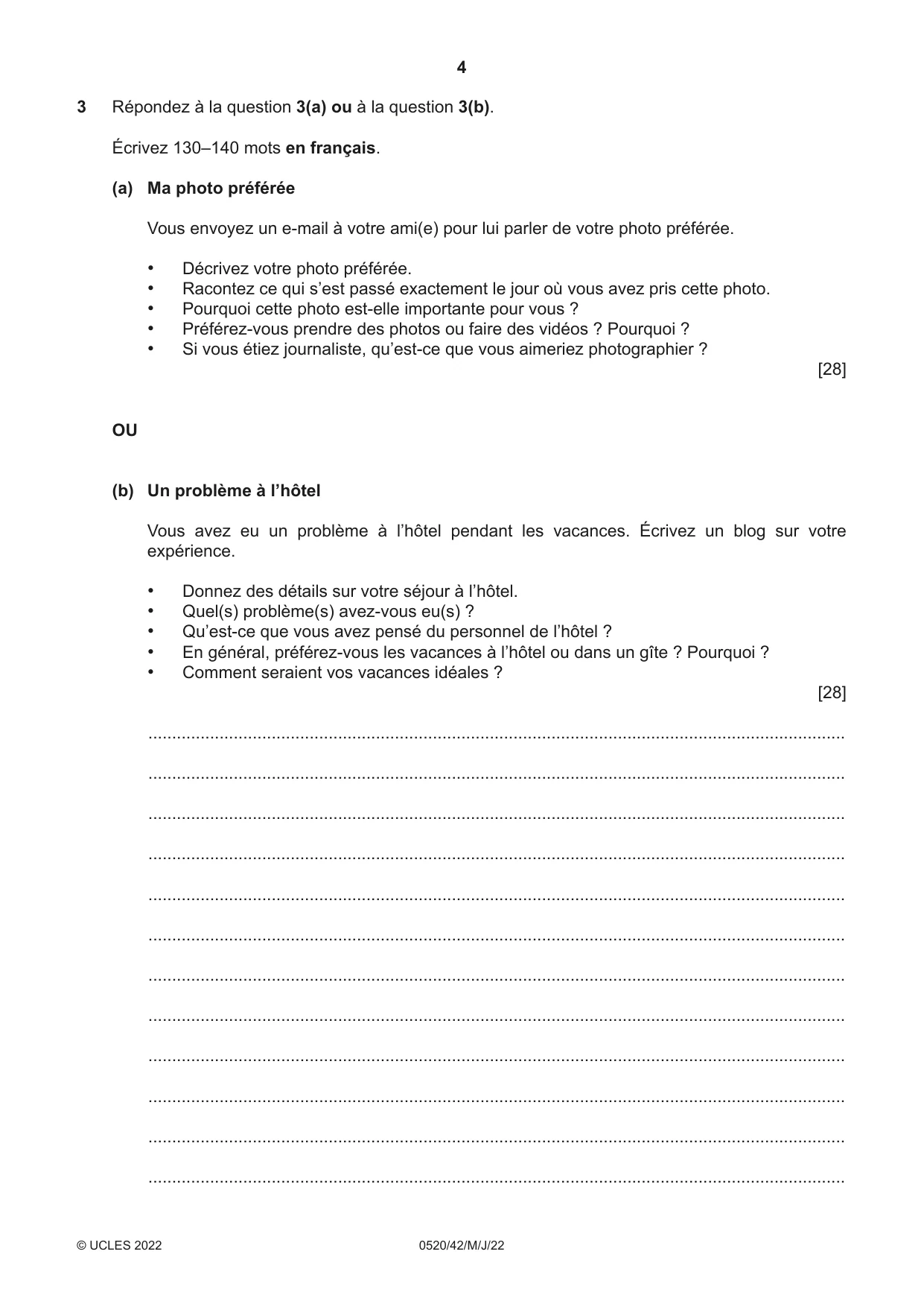 Cambridge IGCSE French - Foreign Language 0520 2022 May/June Paper 4 · Variant 2 question paper, page 4 of 8
