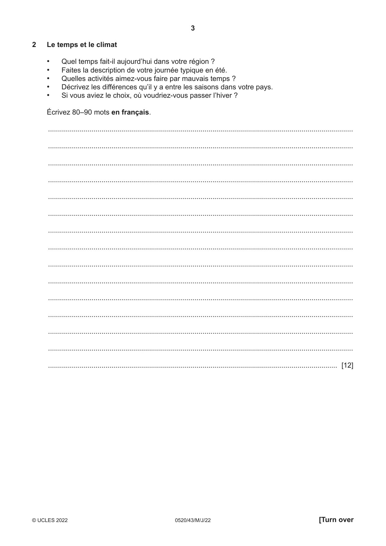 Cambridge IGCSE French - Foreign Language 0520 2022 May/June Paper 4 · Variant 3 question paper, page 3 of 8