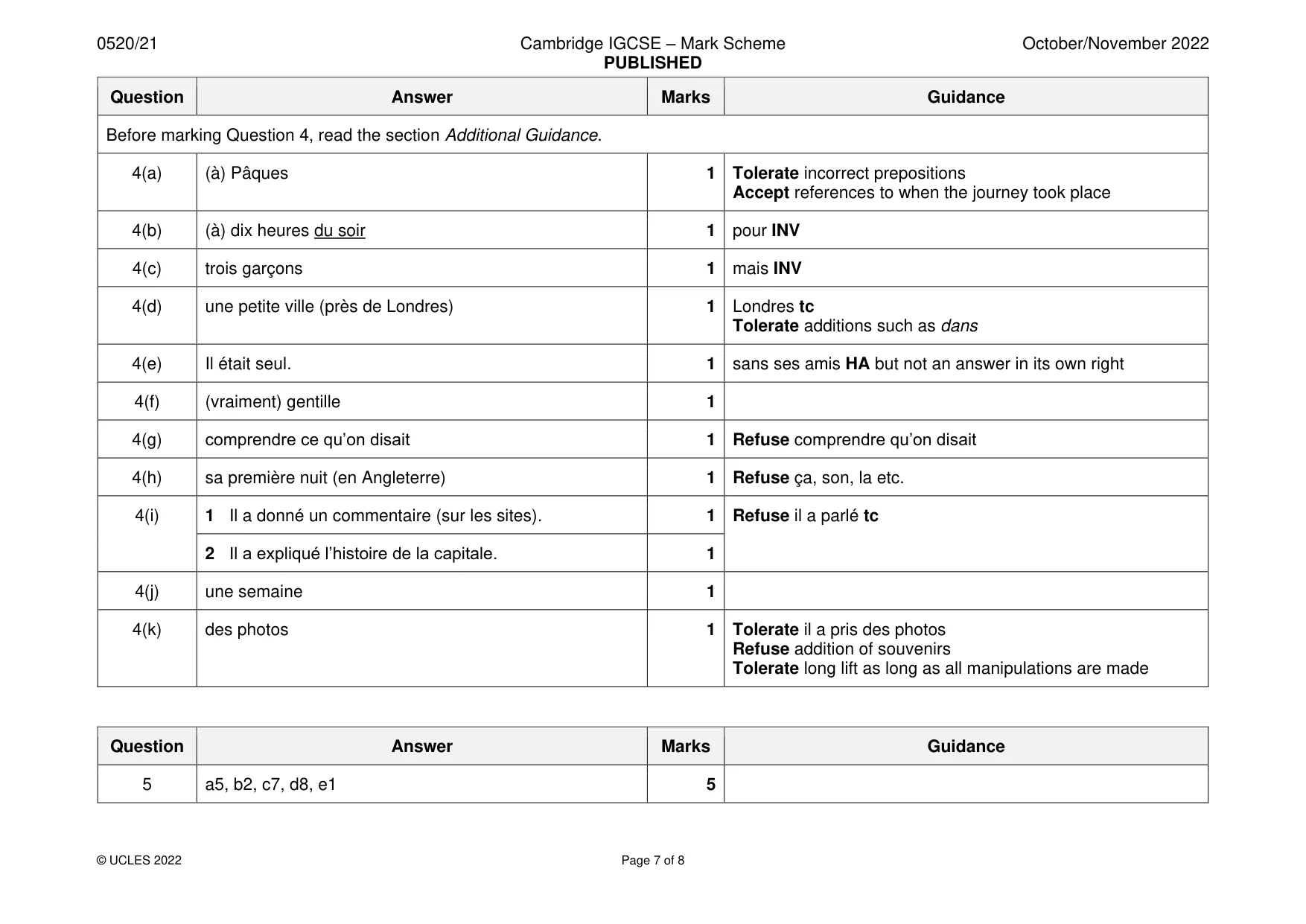 Mark scheme, page 7 of 8