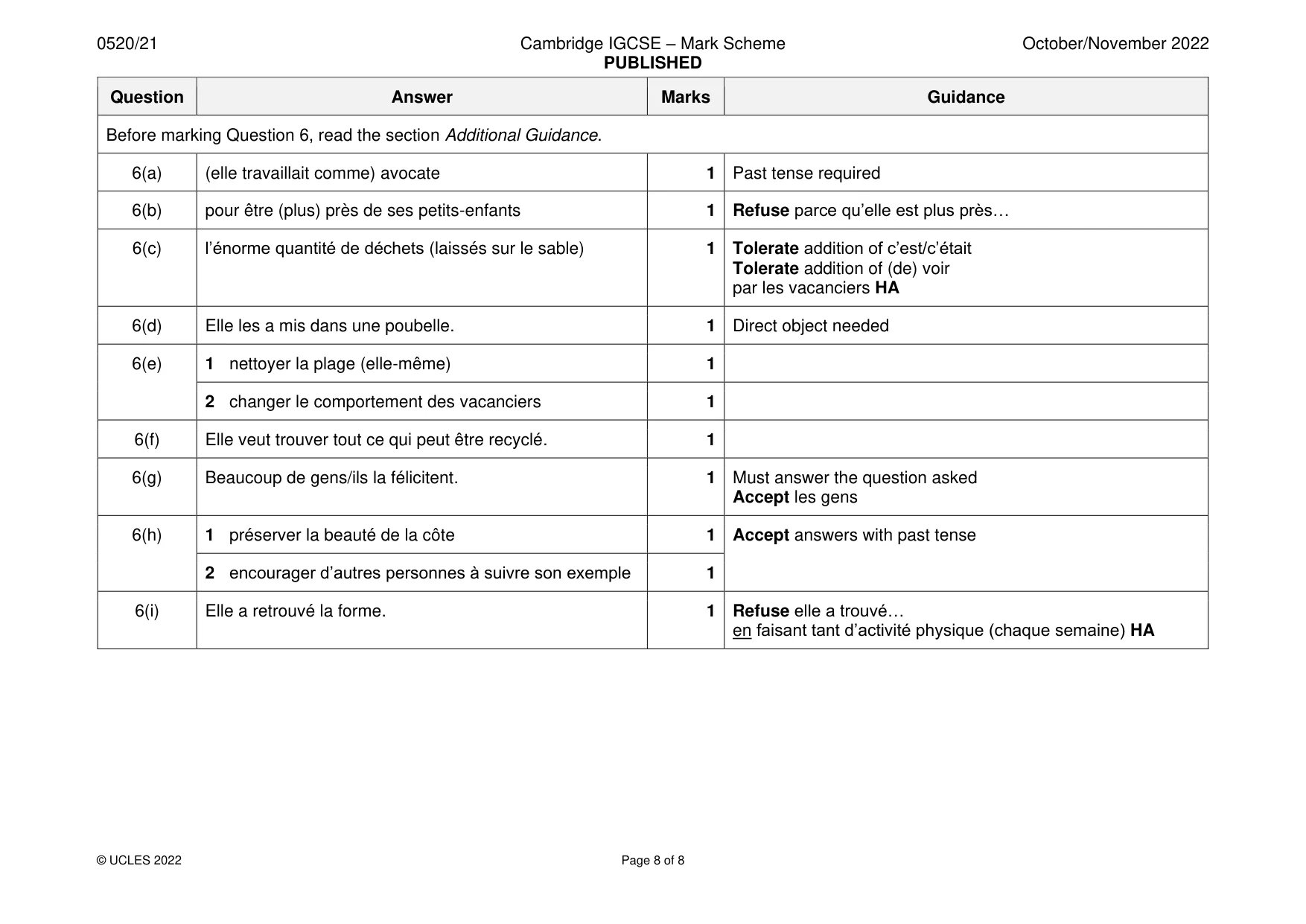 Mark scheme, page 8 of 8