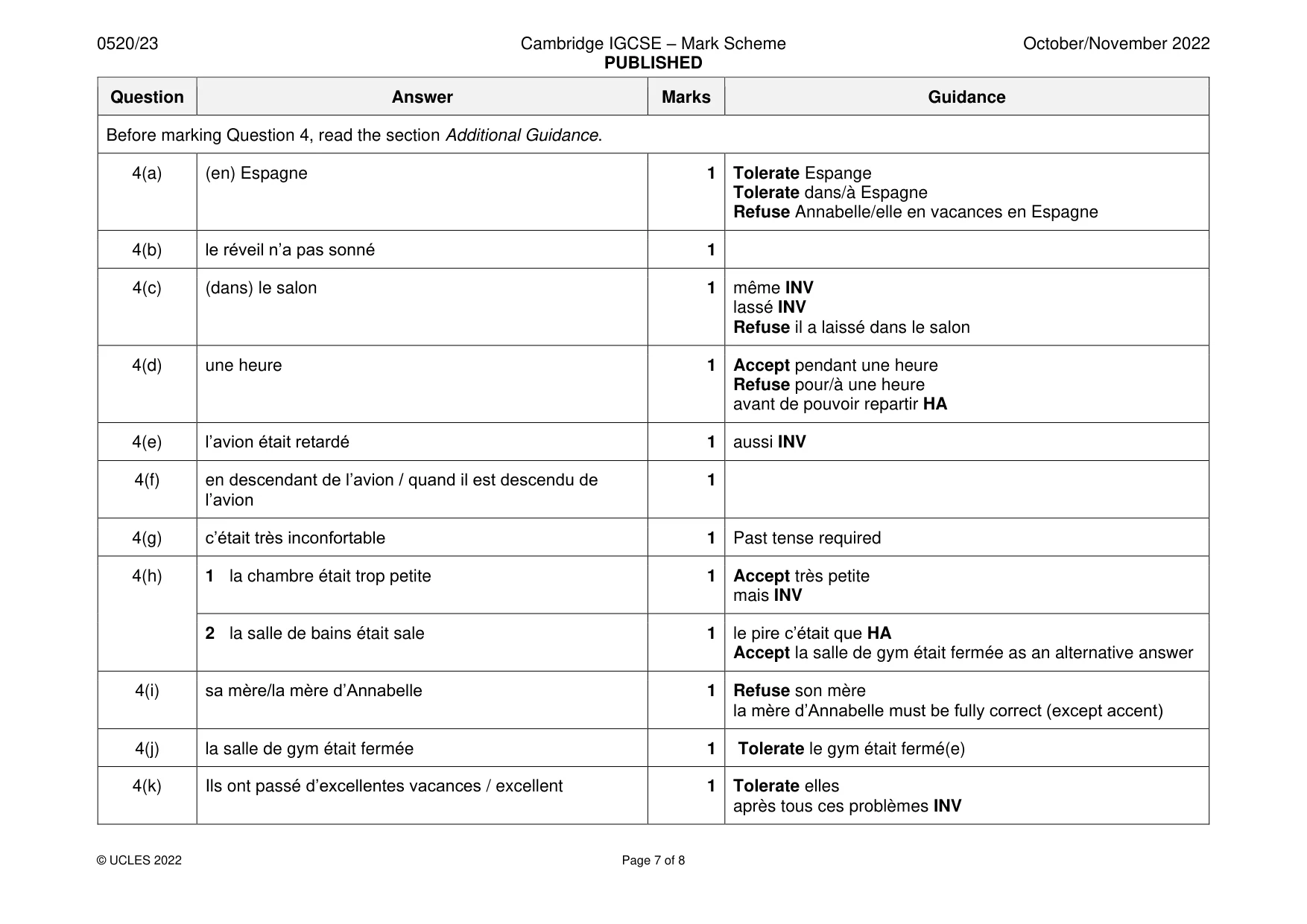 Mark scheme, page 7 of 8