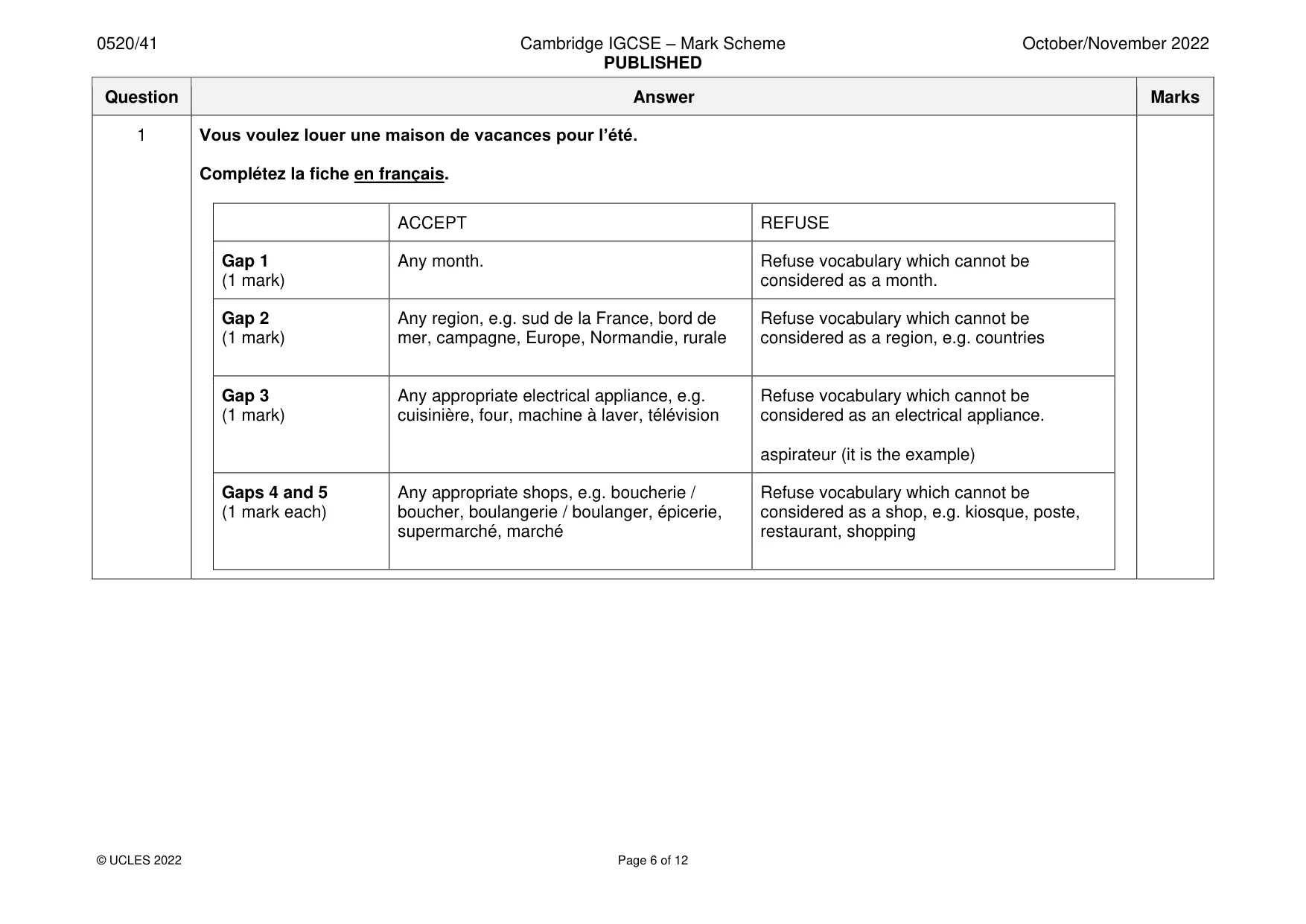 Mark scheme, page 6 of 12