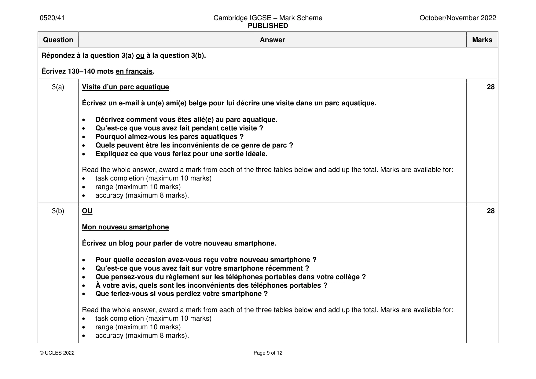 Mark scheme, page 9 of 12