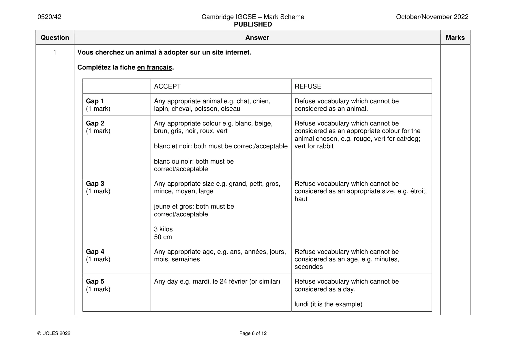 Mark scheme, page 6 of 12