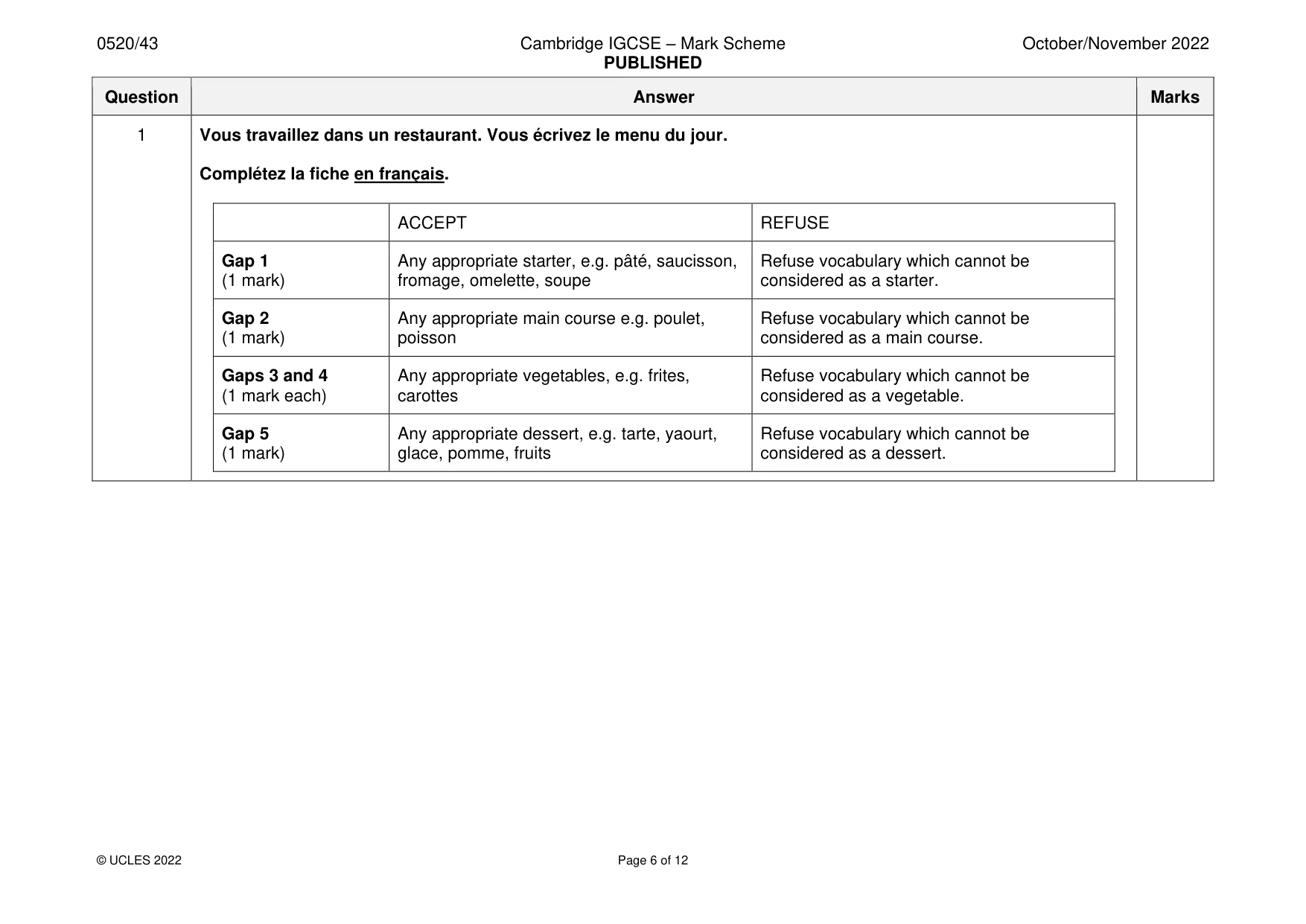 Mark scheme, page 6 of 12