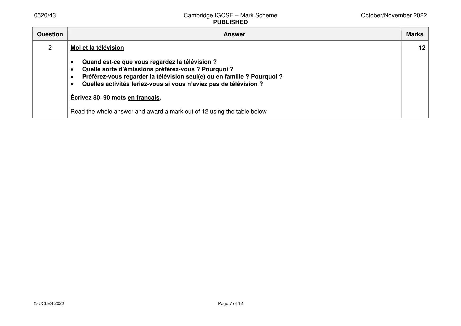 Mark scheme, page 7 of 12