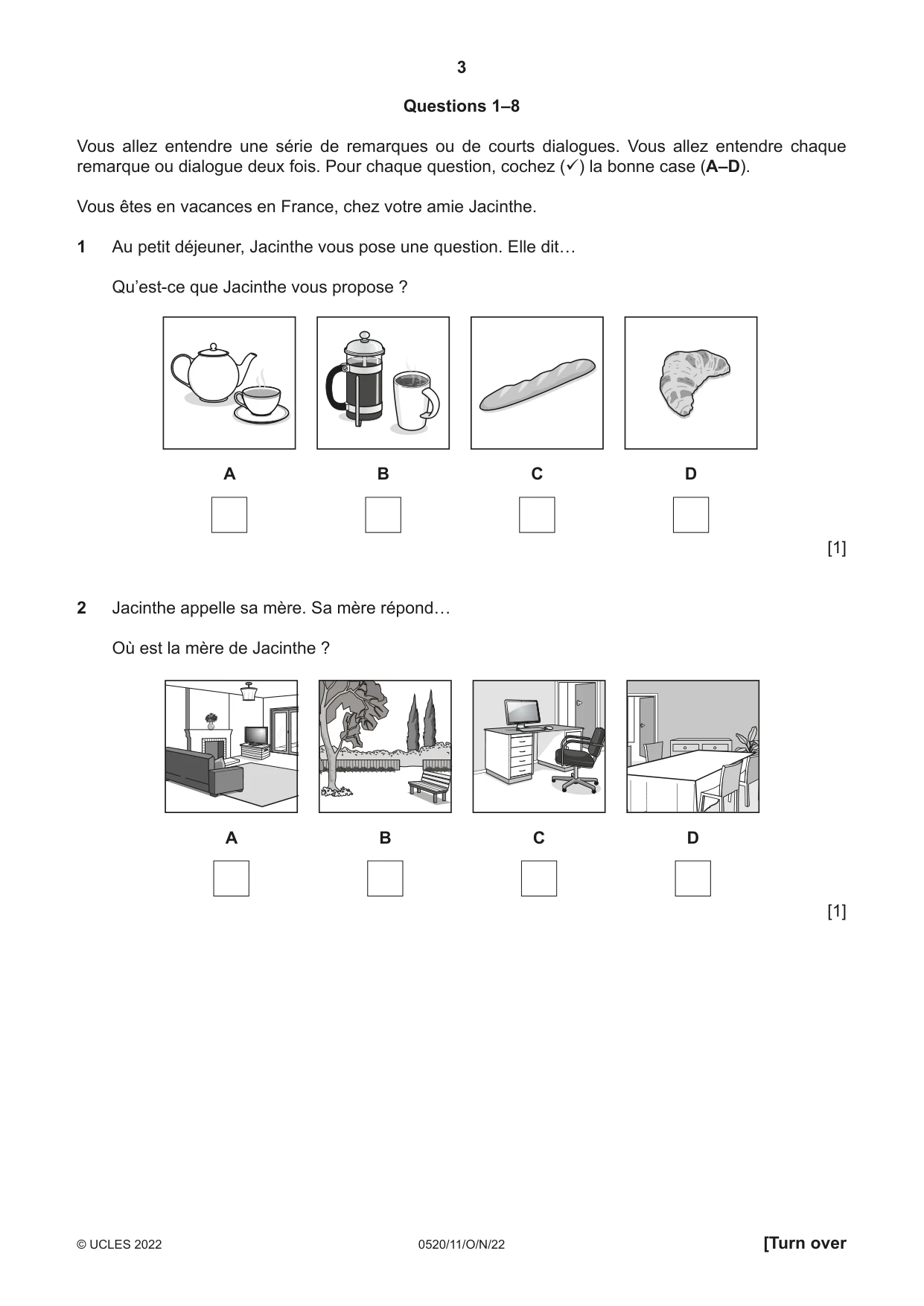 Cambridge IGCSE French - Foreign Language 0520 2022 Oct/Nov Paper 1 · Variant 1 question paper, page 3 of 16