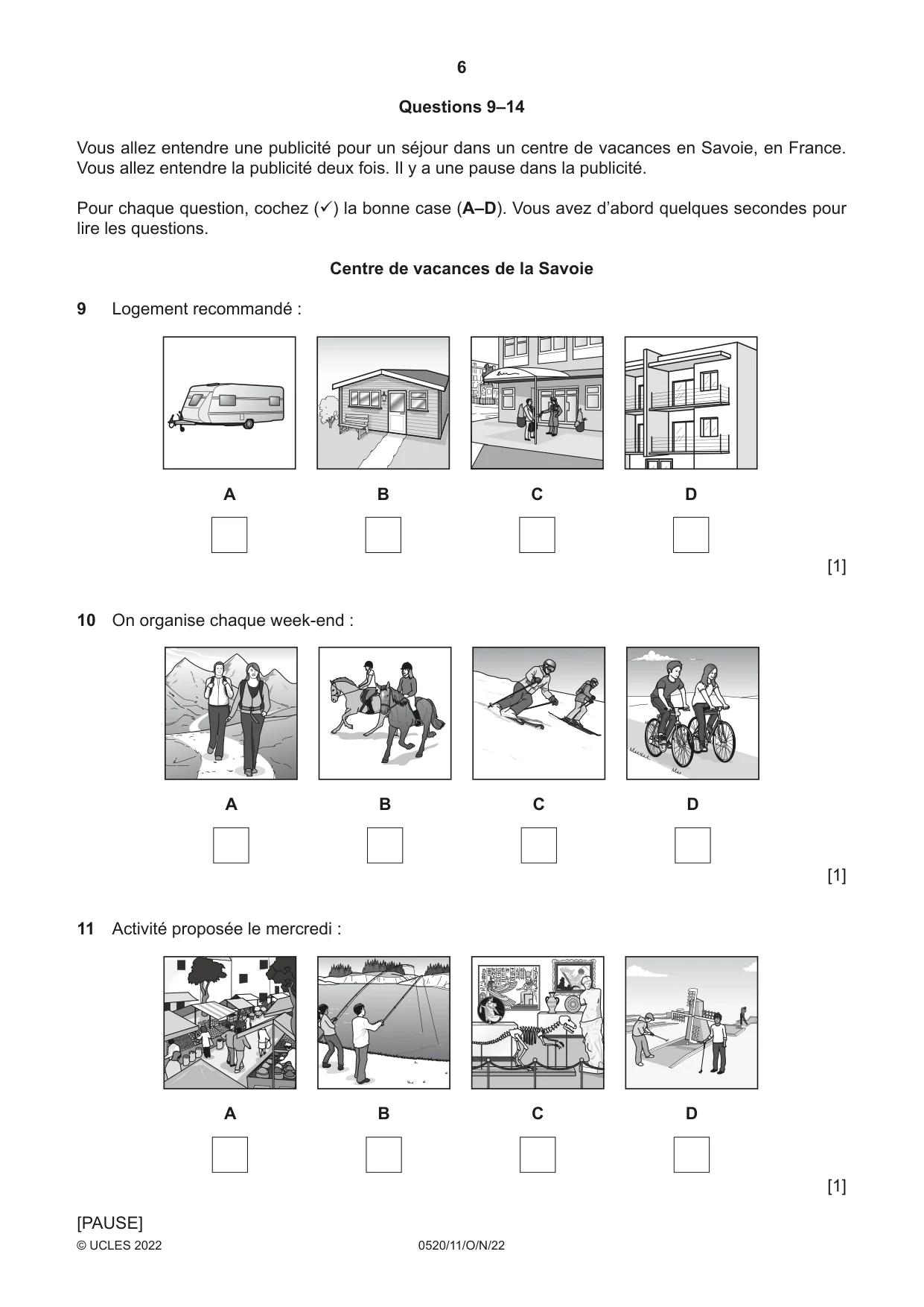 Cambridge IGCSE French - Foreign Language 0520 2022 Oct/Nov Paper 1 · Variant 1 question paper, page 6 of 16