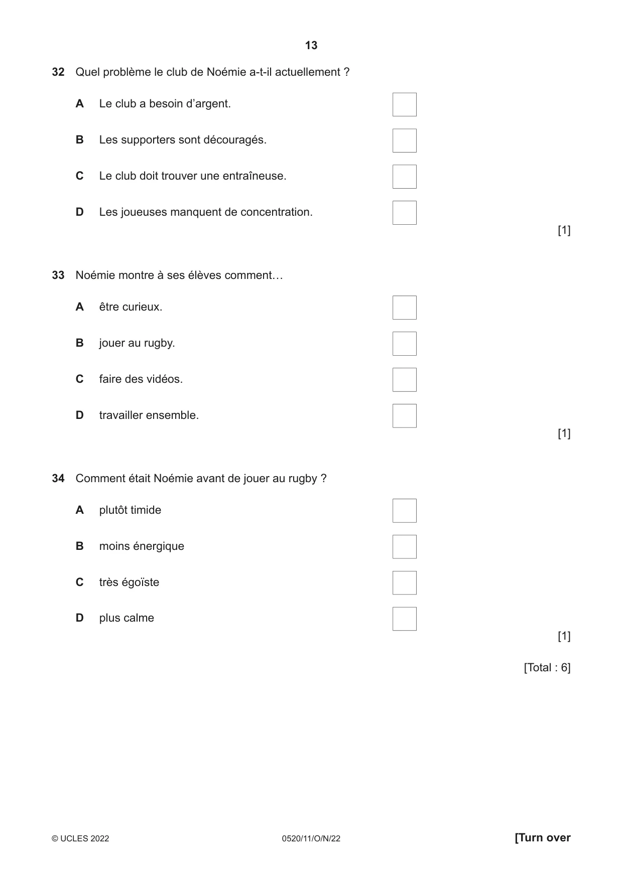 Cambridge IGCSE French - Foreign Language 0520 2022 Oct/Nov Paper 1 · Variant 1 question paper, page 13 of 16