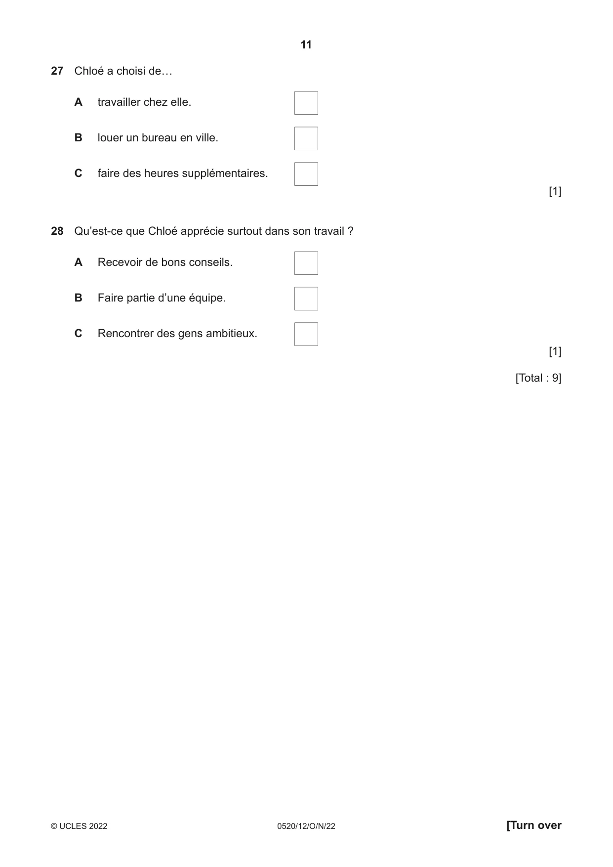 Cambridge IGCSE French - Foreign Language 0520 2022 Oct/Nov Paper 1 · Variant 2 question paper, page 11 of 16
