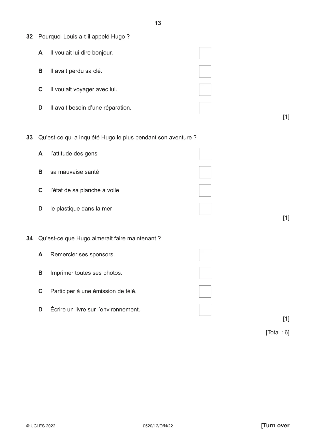 Cambridge IGCSE French - Foreign Language 0520 2022 Oct/Nov Paper 1 · Variant 2 question paper, page 13 of 16