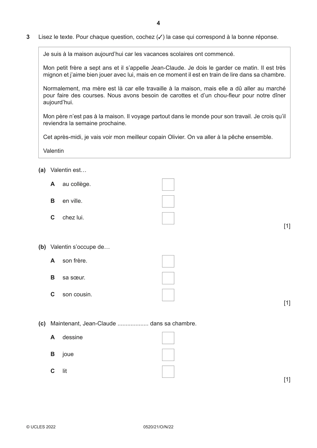 Cambridge IGCSE French - Foreign Language 0520 2022 Oct/Nov Paper 2 · Variant 1 question paper, page 4 of 12