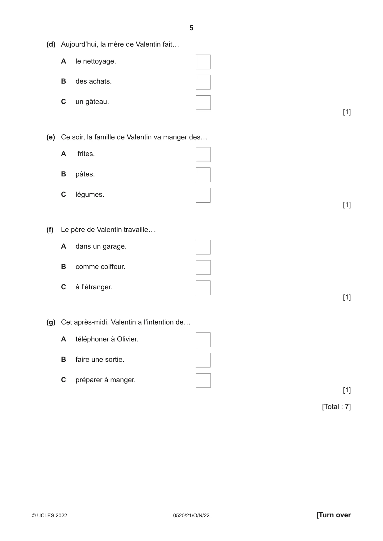 Cambridge IGCSE French - Foreign Language 0520 2022 Oct/Nov Paper 2 · Variant 1 question paper, page 5 of 12