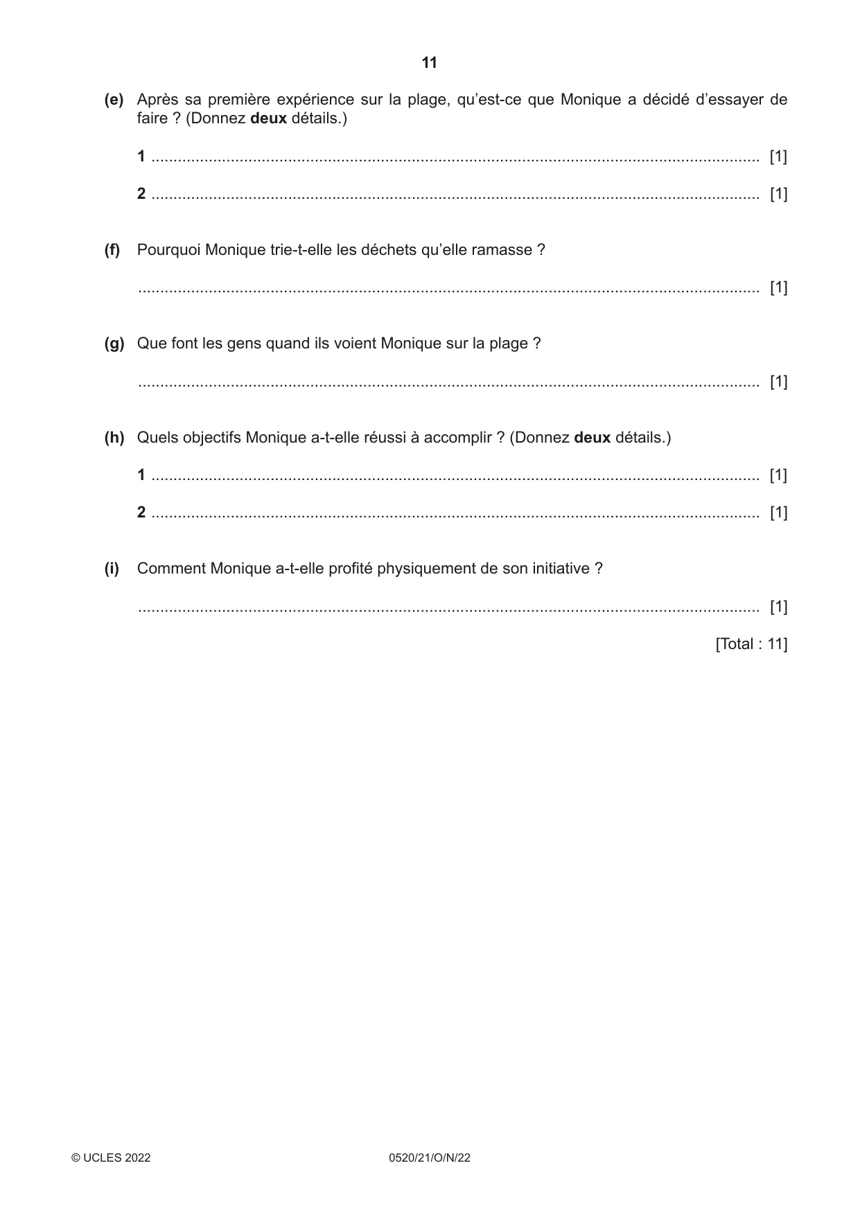 Cambridge IGCSE French - Foreign Language 0520 2022 Oct/Nov Paper 2 · Variant 1 question paper, page 11 of 12