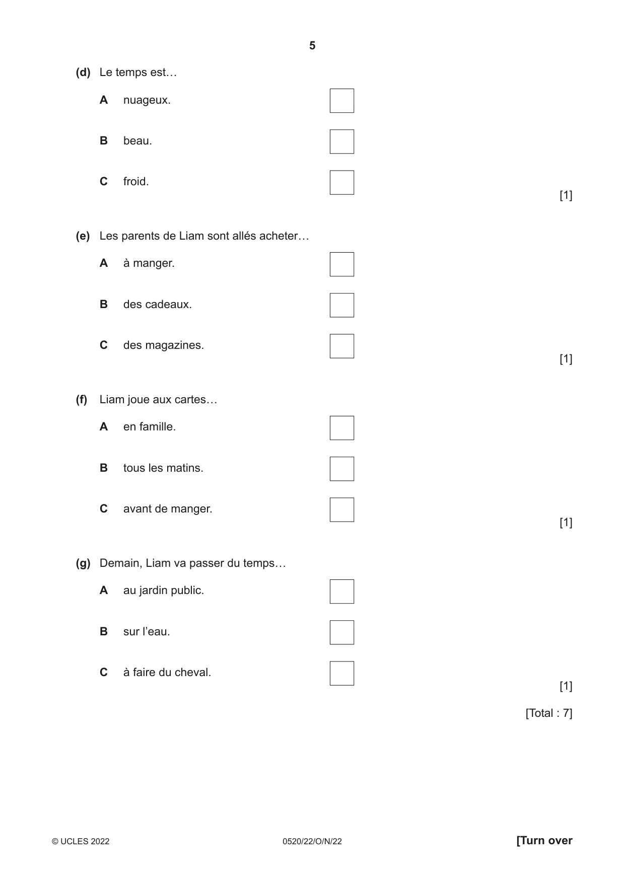 Cambridge IGCSE French - Foreign Language 0520 2022 Oct/Nov Paper 2 · Variant 2 question paper, page 5 of 12