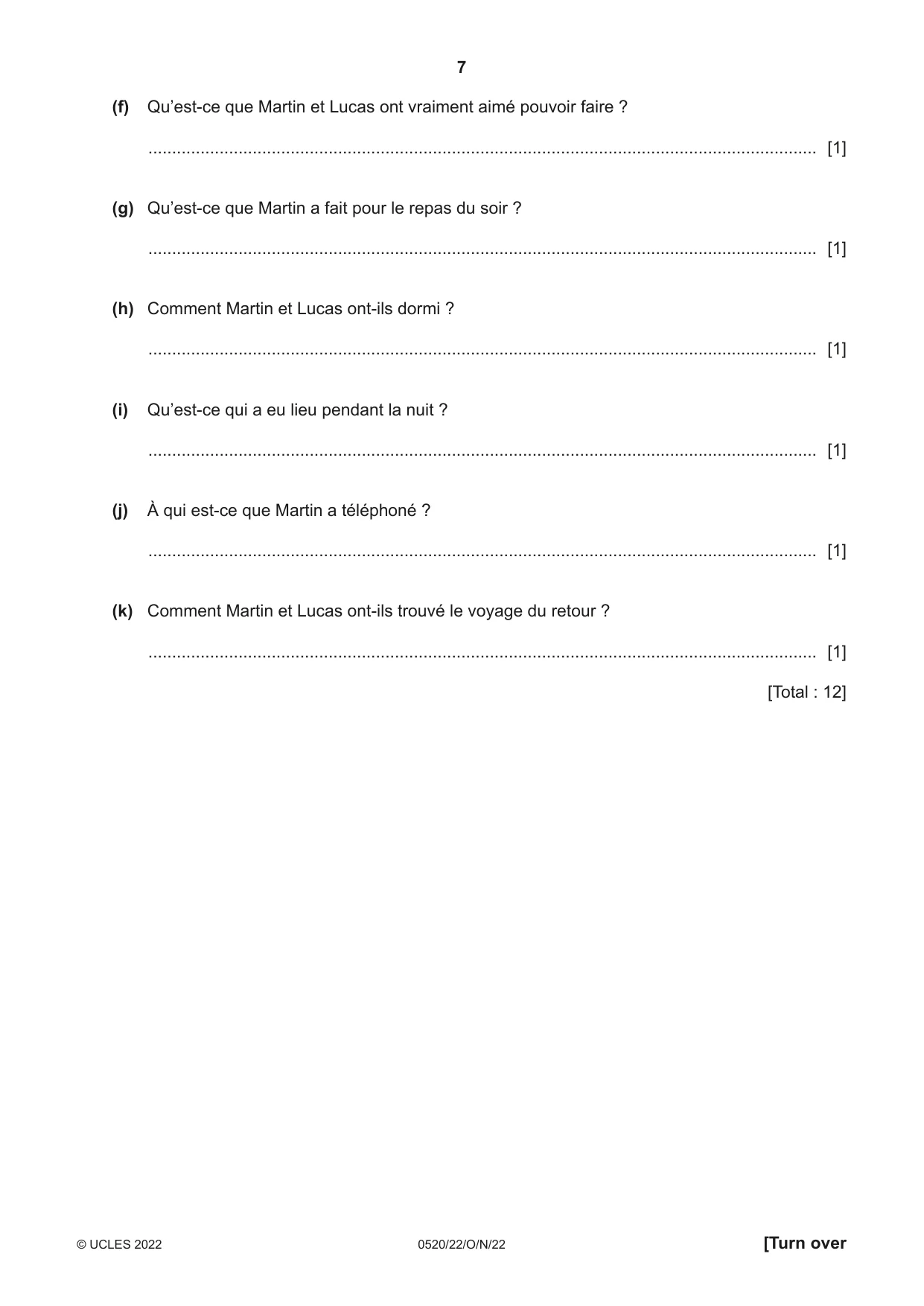 Cambridge IGCSE French - Foreign Language 0520 2022 Oct/Nov Paper 2 · Variant 2 question paper, page 7 of 12