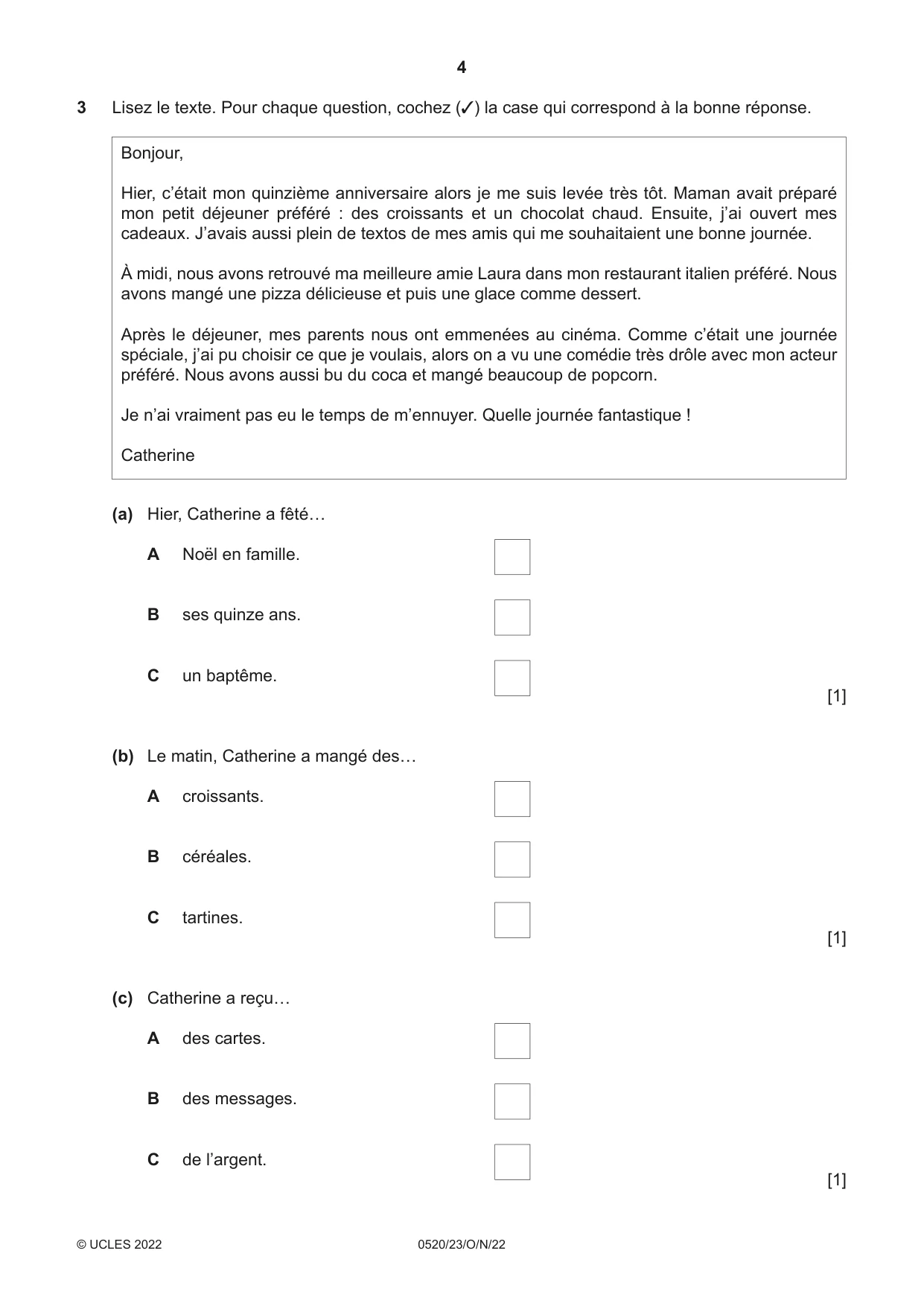 Cambridge IGCSE French - Foreign Language 0520 2022 Oct/Nov Paper 2 · Variant 3 question paper, page 4 of 12