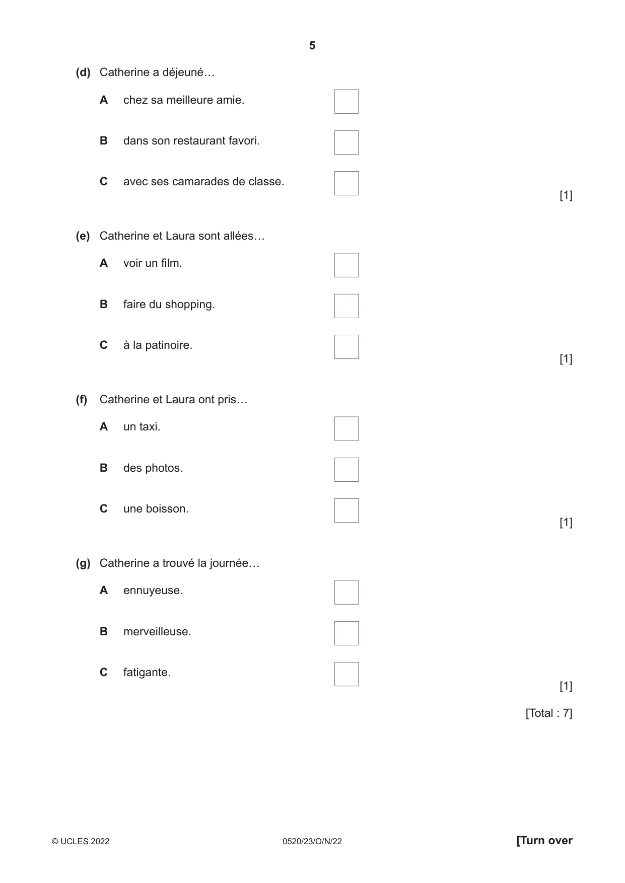 Cambridge IGCSE French - Foreign Language 0520 2022 Oct/Nov Paper 2 · Variant 3 question paper, page 5 of 12