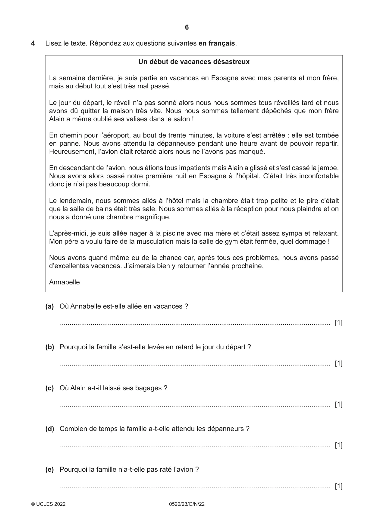 Cambridge IGCSE French - Foreign Language 0520 2022 Oct/Nov Paper 2 · Variant 3 question paper, page 6 of 12