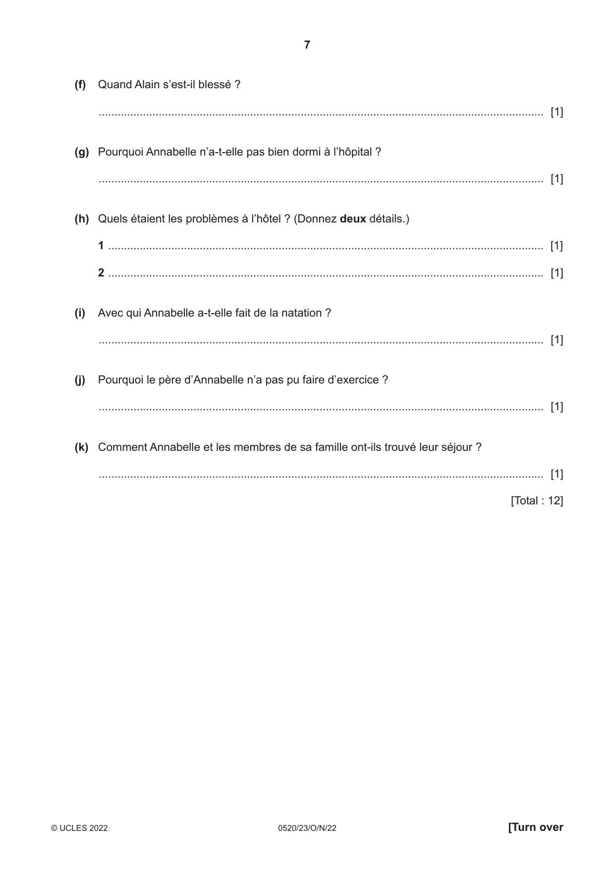 Cambridge IGCSE French - Foreign Language 0520 2022 Oct/Nov Paper 2 · Variant 3 question paper, page 7 of 12