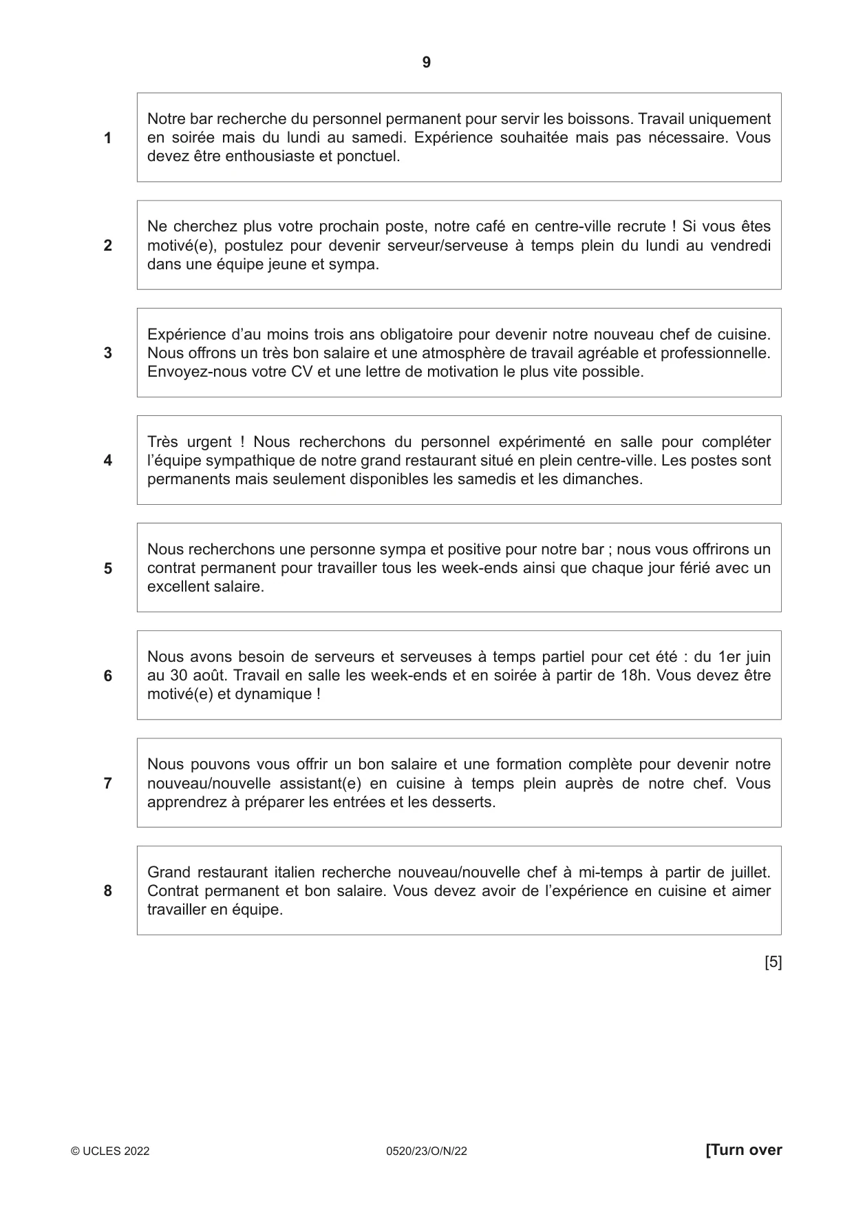 Cambridge IGCSE French - Foreign Language 0520 2022 Oct/Nov Paper 2 · Variant 3 question paper, page 9 of 12