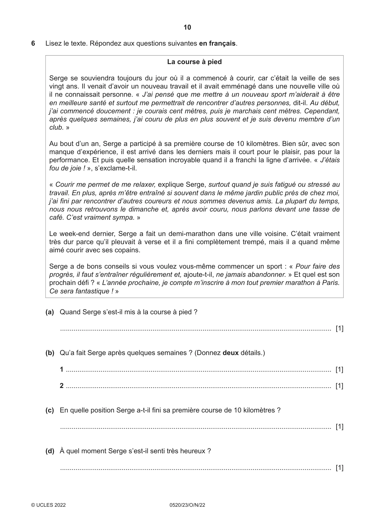 Cambridge IGCSE French - Foreign Language 0520 2022 Oct/Nov Paper 2 · Variant 3 question paper, page 10 of 12