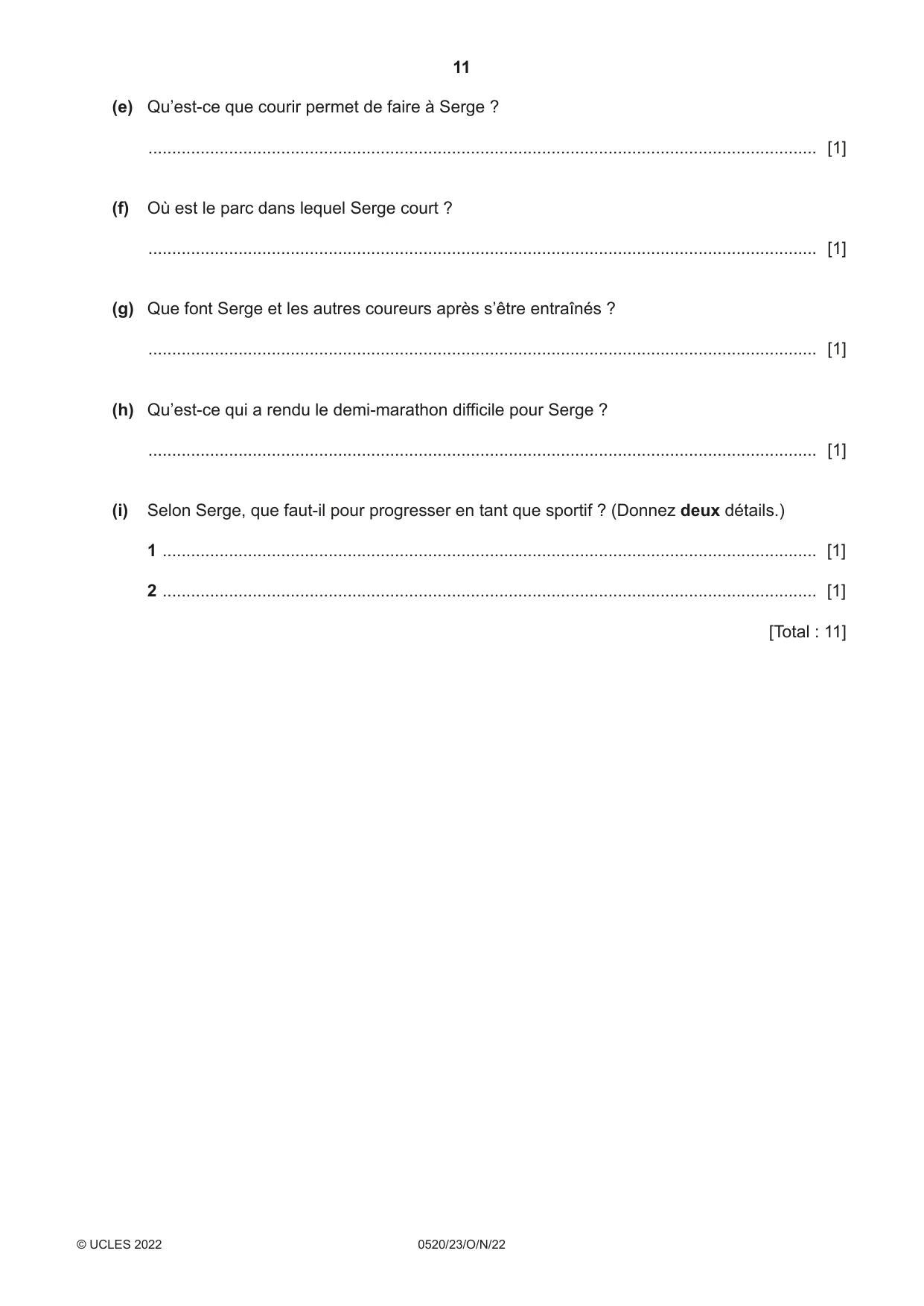 Cambridge IGCSE French - Foreign Language 0520 2022 Oct/Nov Paper 2 · Variant 3 question paper, page 11 of 12
