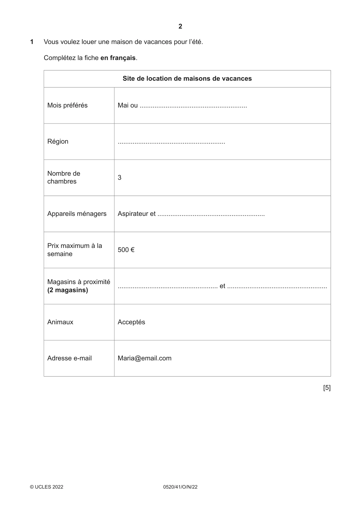 Cambridge IGCSE French - Foreign Language 0520 2022 Oct/Nov Paper 4 · Variant 1 question paper, page 2 of 8