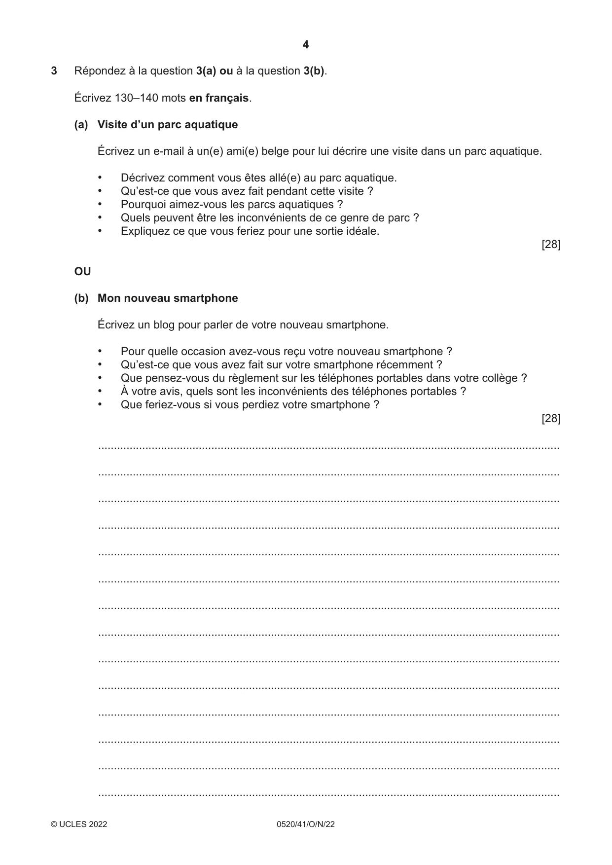 Cambridge IGCSE French - Foreign Language 0520 2022 Oct/Nov Paper 4 · Variant 1 question paper, page 4 of 8