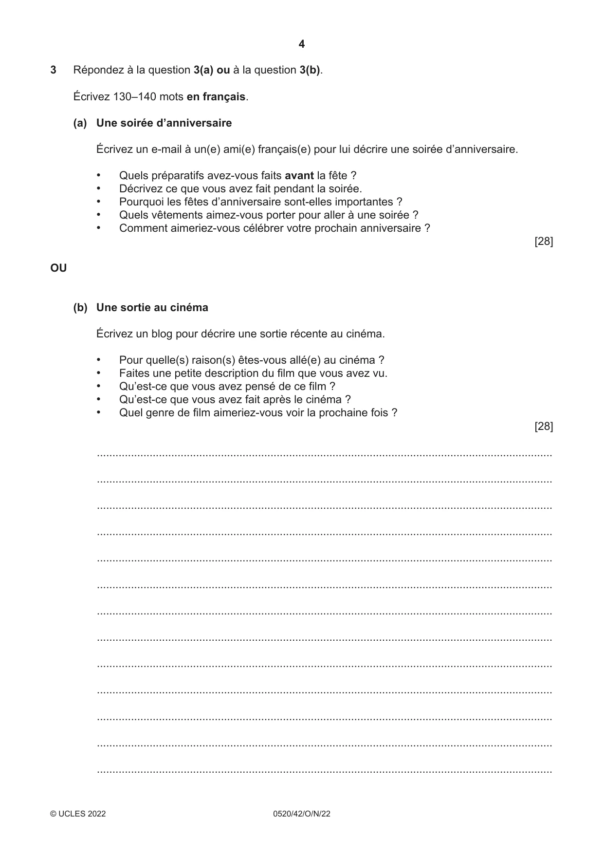 Cambridge IGCSE French - Foreign Language 0520 2022 Oct/Nov Paper 4 · Variant 2 question paper, page 4 of 8