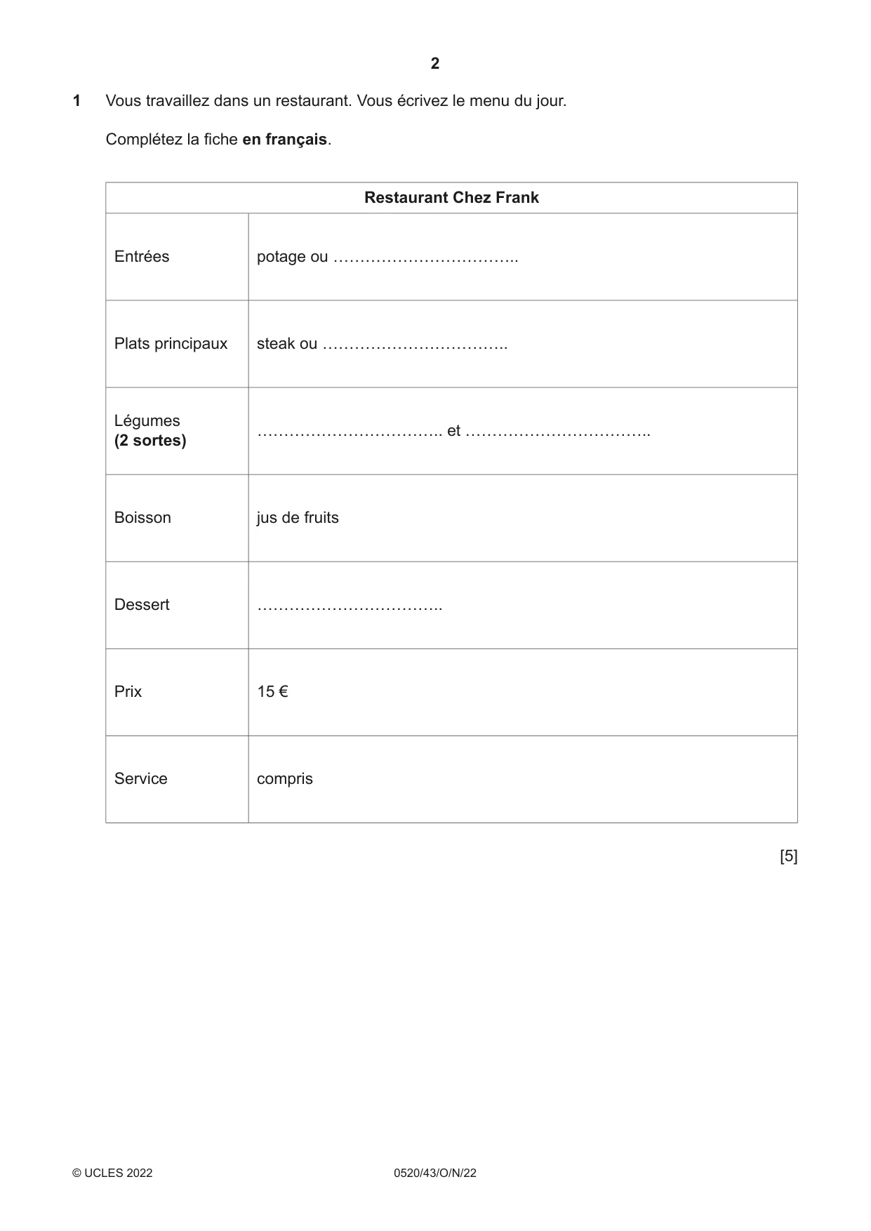 Cambridge IGCSE French - Foreign Language 0520 2022 Oct/Nov Paper 4 · Variant 3 question paper, page 2 of 8