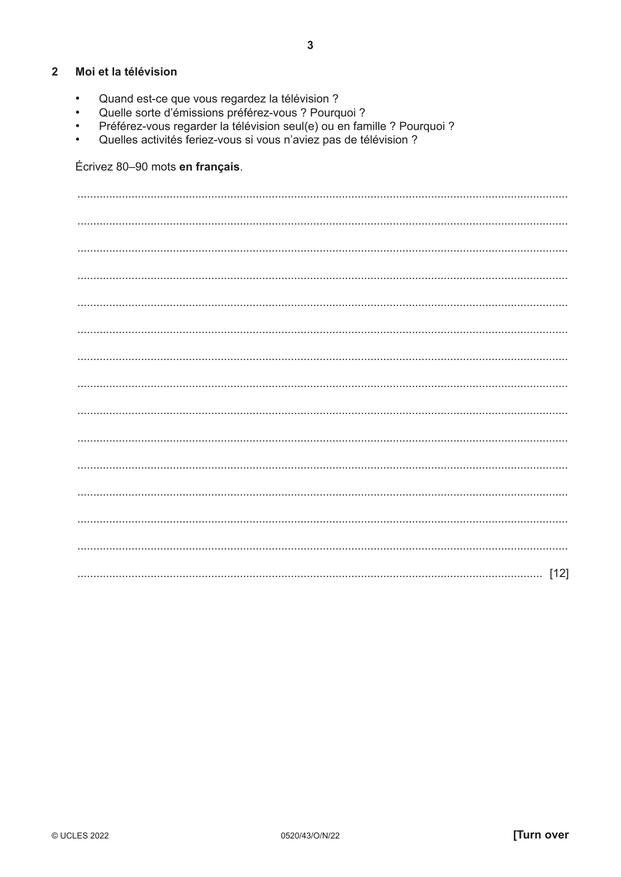 Cambridge IGCSE French - Foreign Language 0520 2022 Oct/Nov Paper 4 · Variant 3 question paper, page 3 of 8