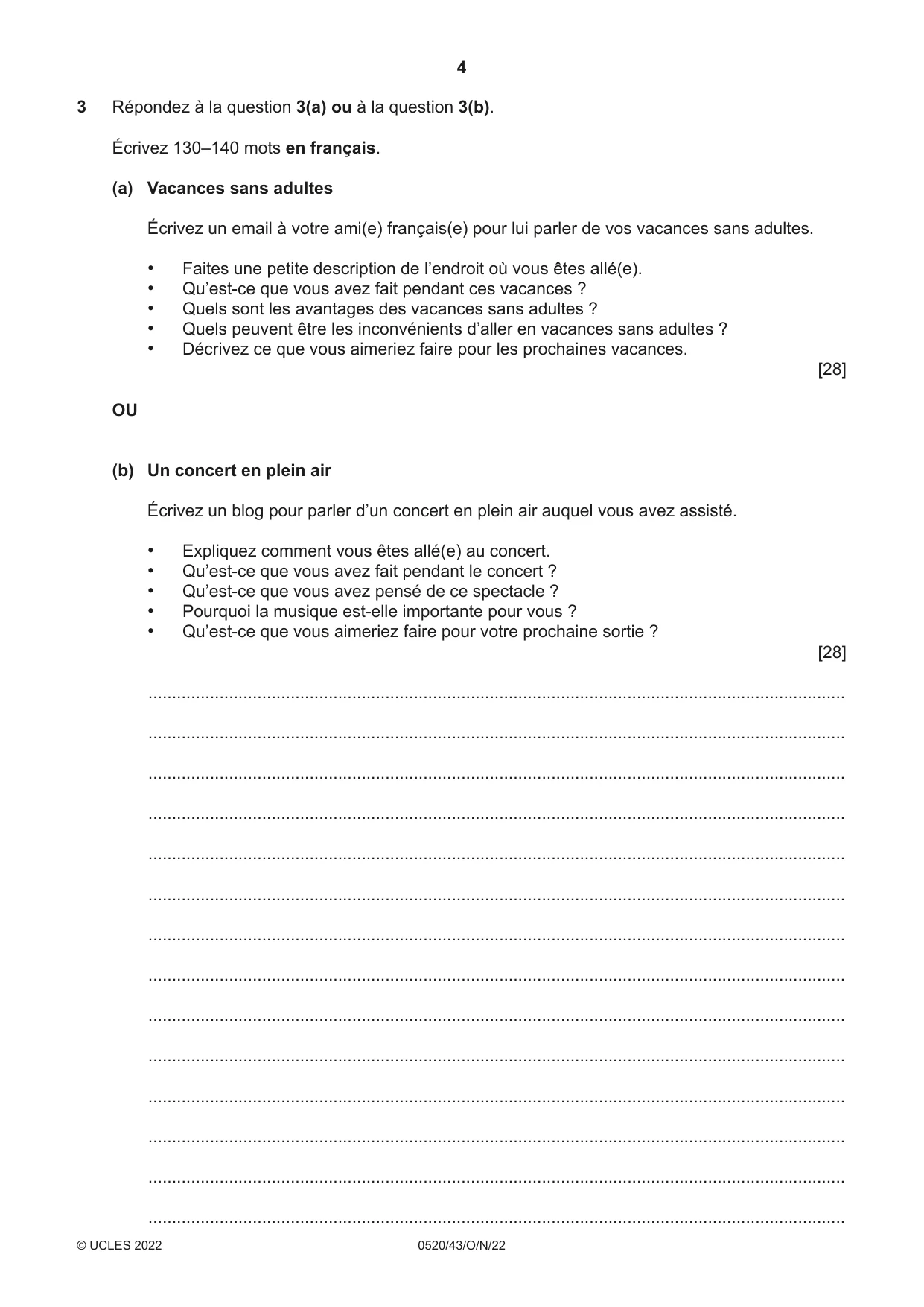 Cambridge IGCSE French - Foreign Language 0520 2022 Oct/Nov Paper 4 · Variant 3 question paper, page 4 of 8
