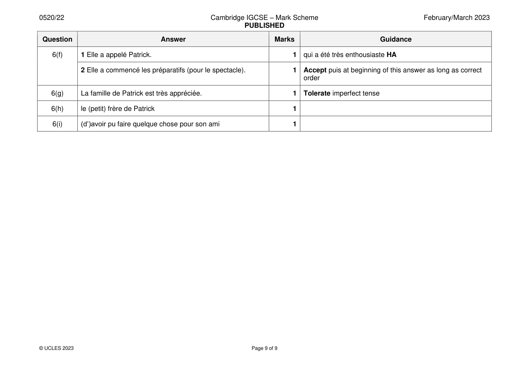 Mark scheme, page 9 of 9