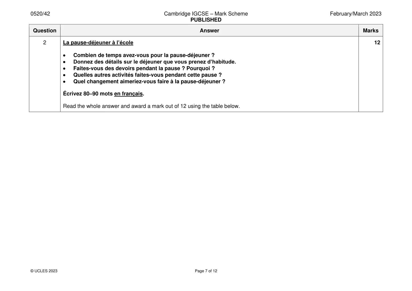 Mark scheme, page 7 of 12