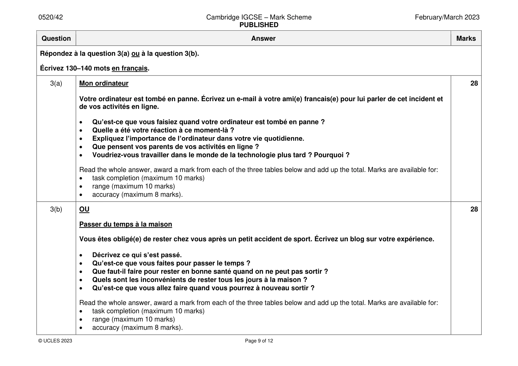 Mark scheme, page 9 of 12