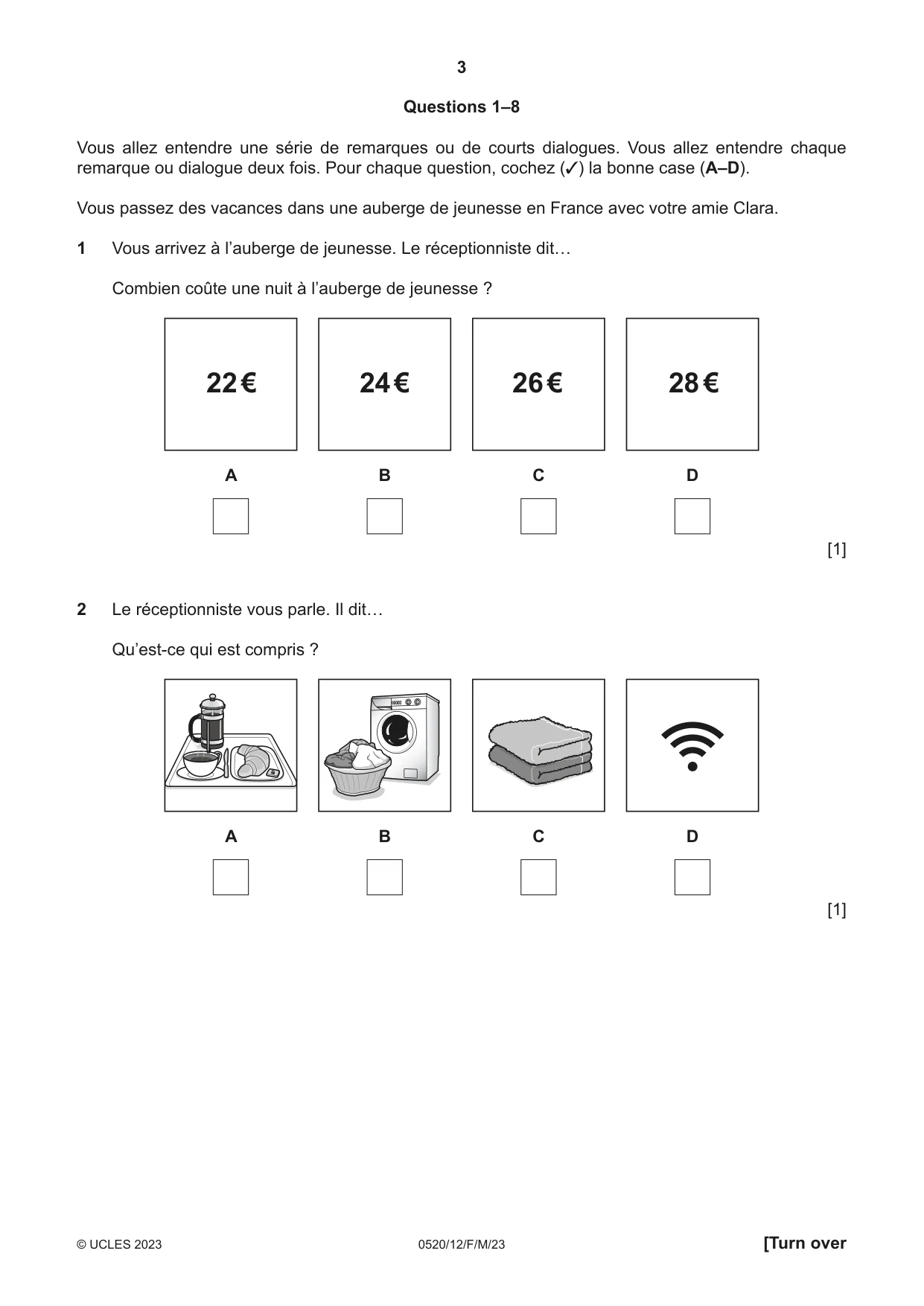 Cambridge IGCSE French - Foreign Language 0520 2023 Feb/March Paper 1 · Variant 2 question paper, page 3 of 16