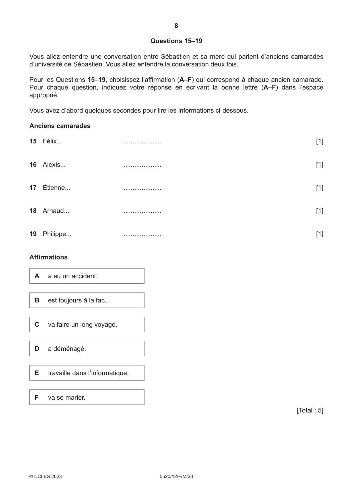 Cambridge IGCSE French - Foreign Language 0520 2023 Feb/March Paper 1 · Variant 2 question paper, page 8 of 16