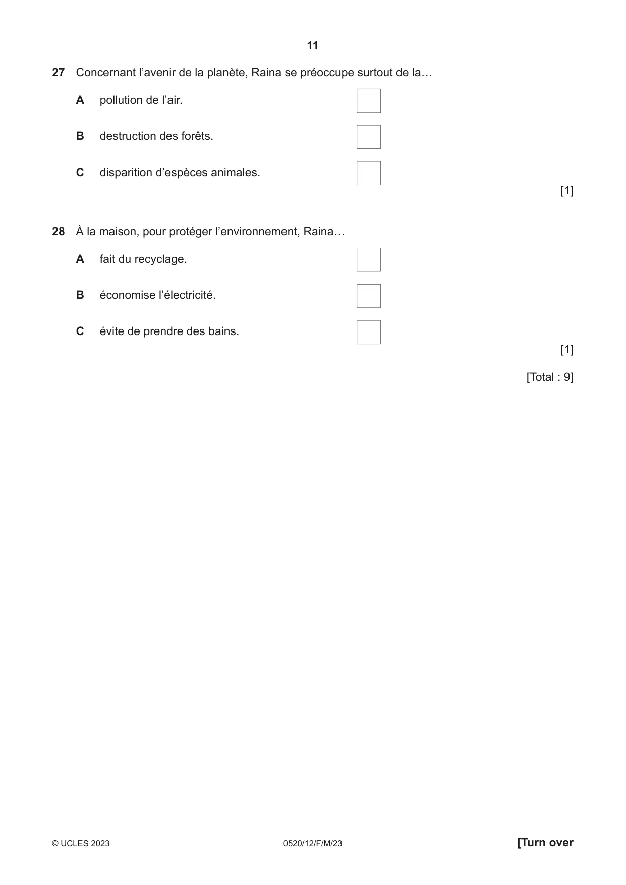 Cambridge IGCSE French - Foreign Language 0520 2023 Feb/March Paper 1 · Variant 2 question paper, page 11 of 16