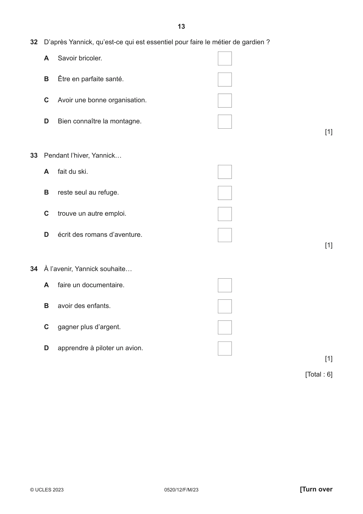 Cambridge IGCSE French - Foreign Language 0520 2023 Feb/March Paper 1 · Variant 2 question paper, page 13 of 16