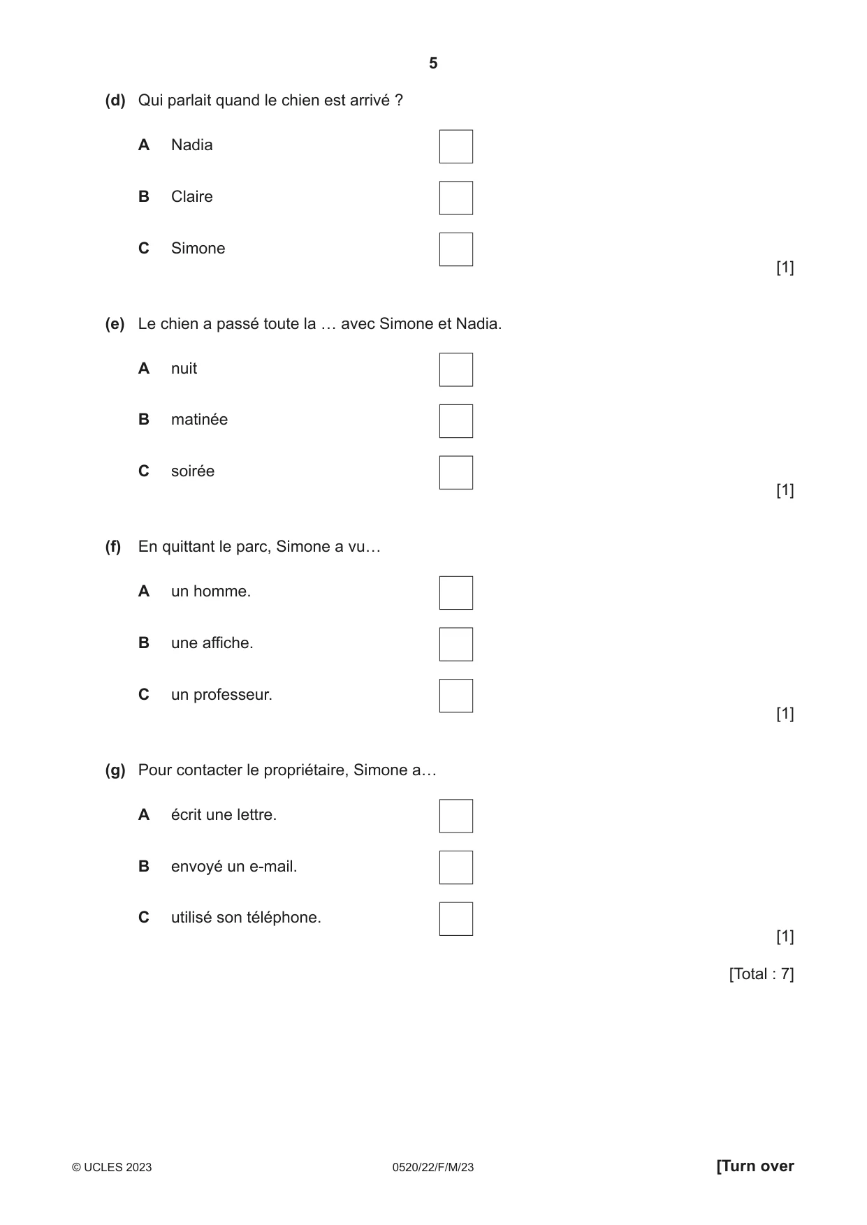 Cambridge IGCSE French - Foreign Language 0520 2023 Feb/March Paper 2 · Variant 2 question paper, page 5 of 12