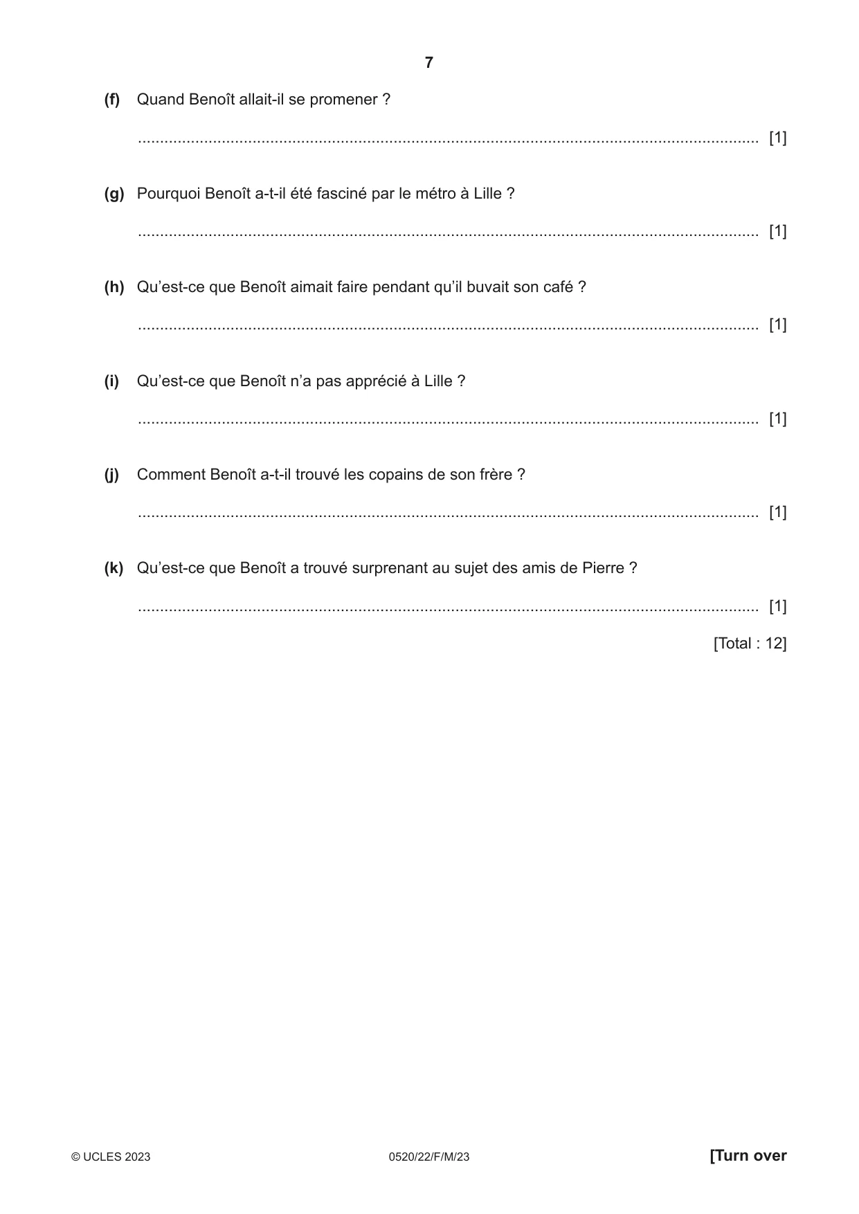 Cambridge IGCSE French - Foreign Language 0520 2023 Feb/March Paper 2 · Variant 2 question paper, page 7 of 12
