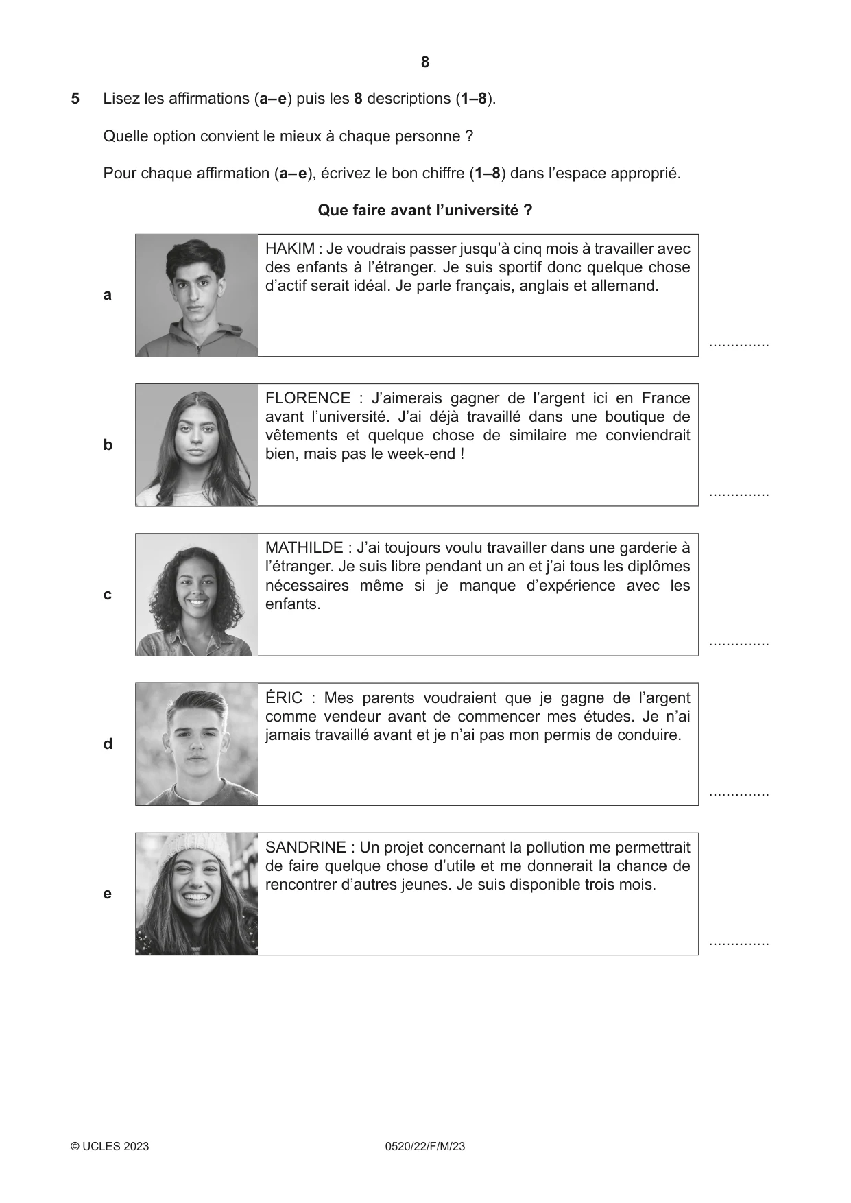 Cambridge IGCSE French - Foreign Language 0520 2023 Feb/March Paper 2 · Variant 2 question paper, page 8 of 12