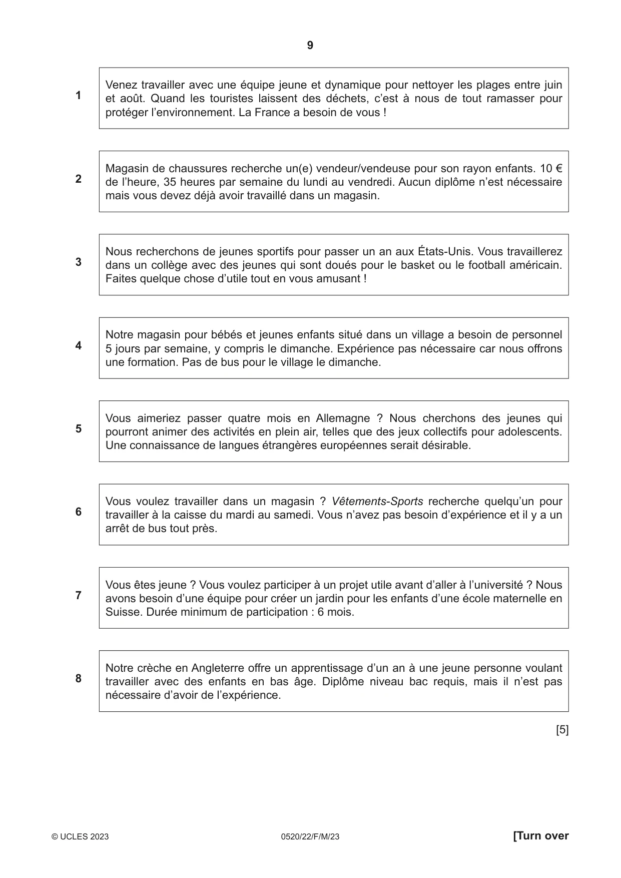Cambridge IGCSE French - Foreign Language 0520 2023 Feb/March Paper 2 · Variant 2 question paper, page 9 of 12