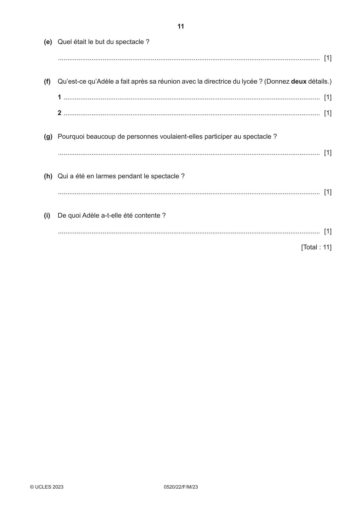 Cambridge IGCSE French - Foreign Language 0520 2023 Feb/March Paper 2 · Variant 2 question paper, page 11 of 12