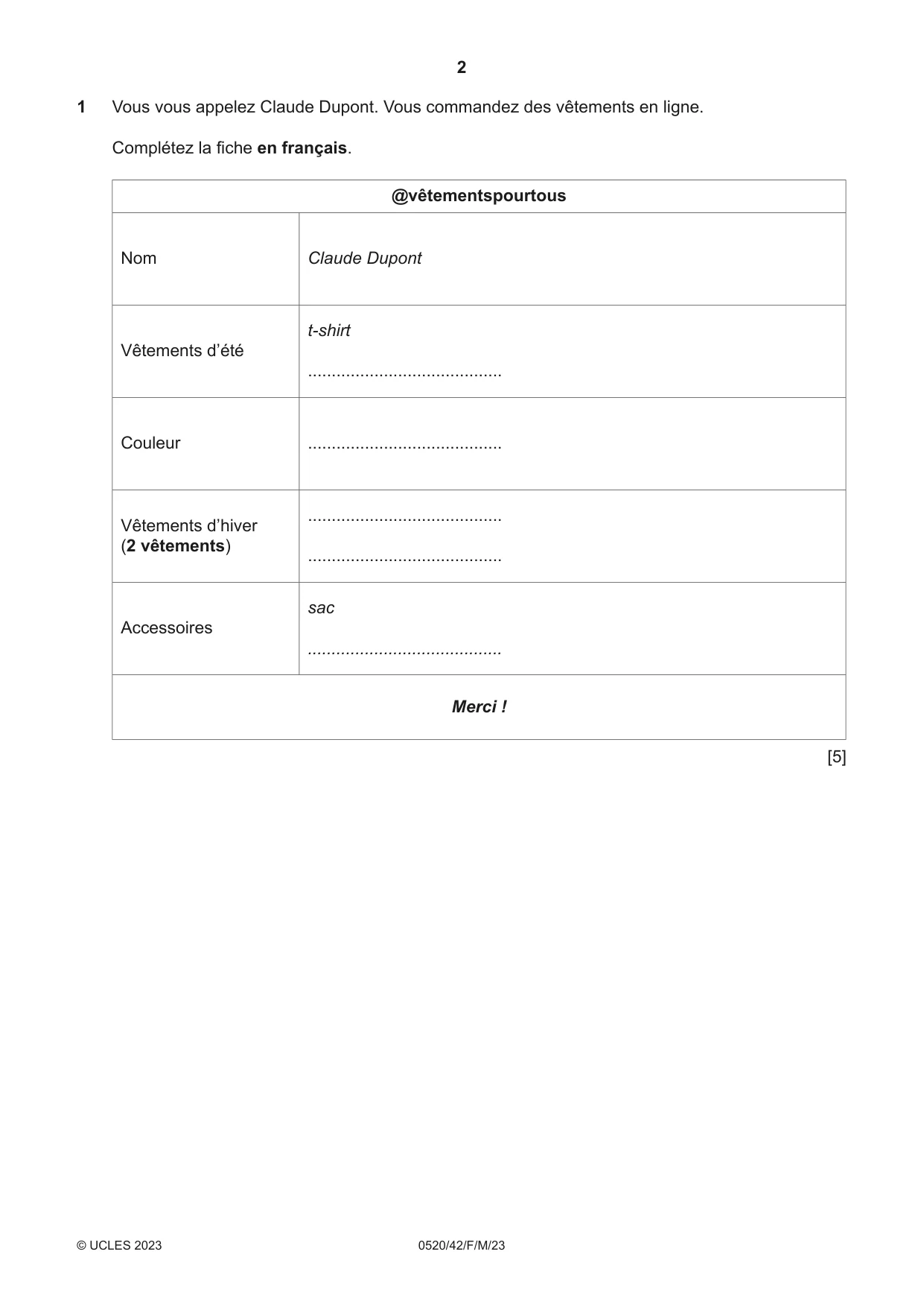 Cambridge IGCSE French - Foreign Language 0520 2023 Feb/March Paper 4 · Variant 2 question paper, page 2 of 8