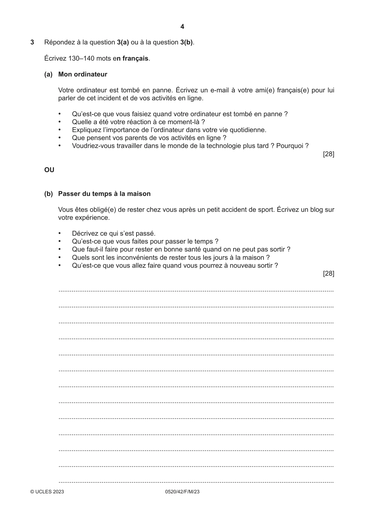 Cambridge IGCSE French - Foreign Language 0520 2023 Feb/March Paper 4 · Variant 2 question paper, page 4 of 8